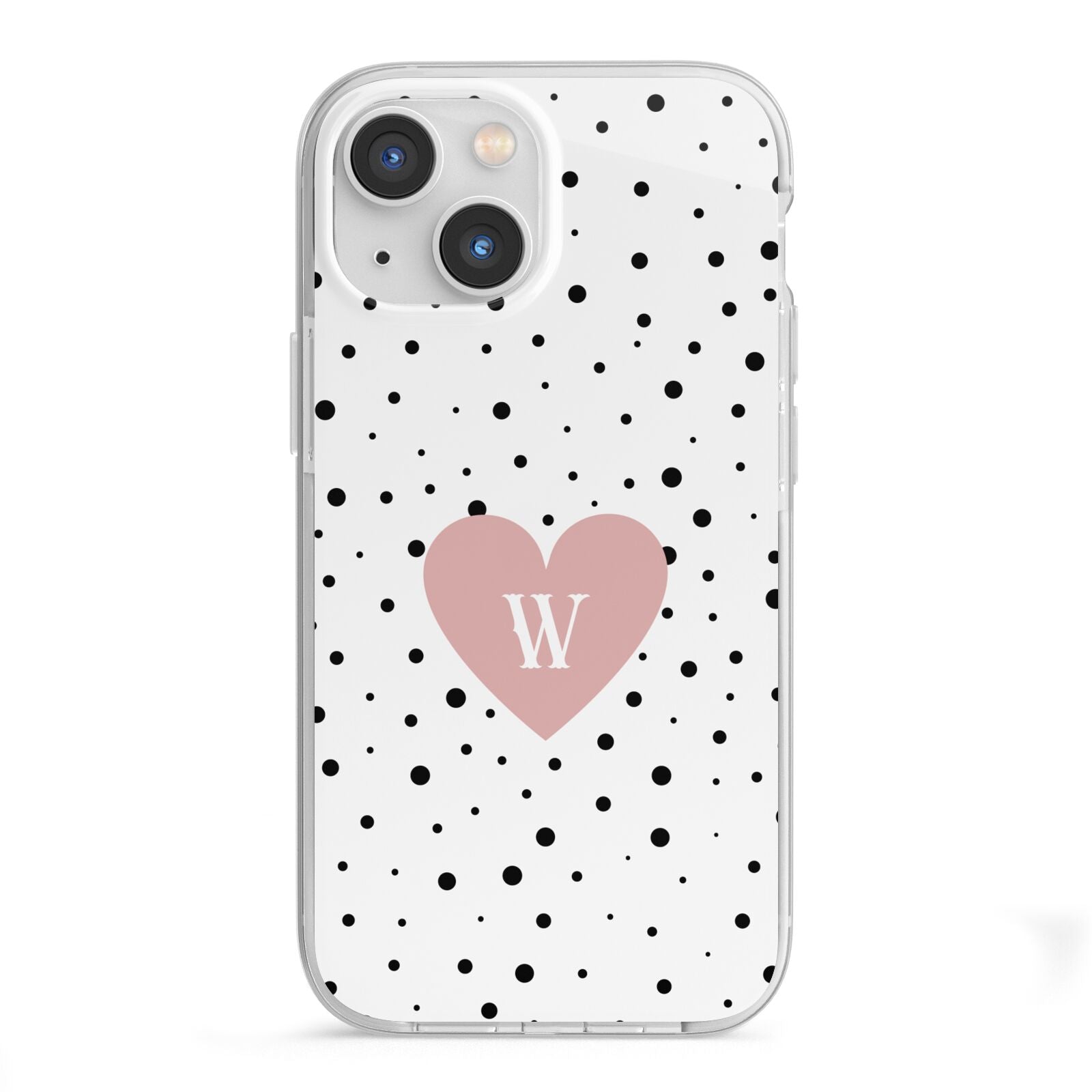 Dotted Pink Heart Personalised iPhone 13 Mini TPU Impact Case with White Edges