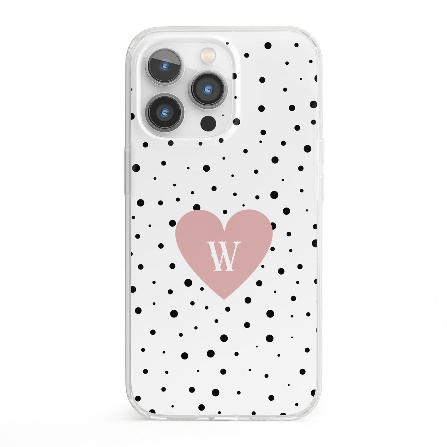 Dotted Pink Heart Personalised iPhone 13 Pro Clear Bumper Case