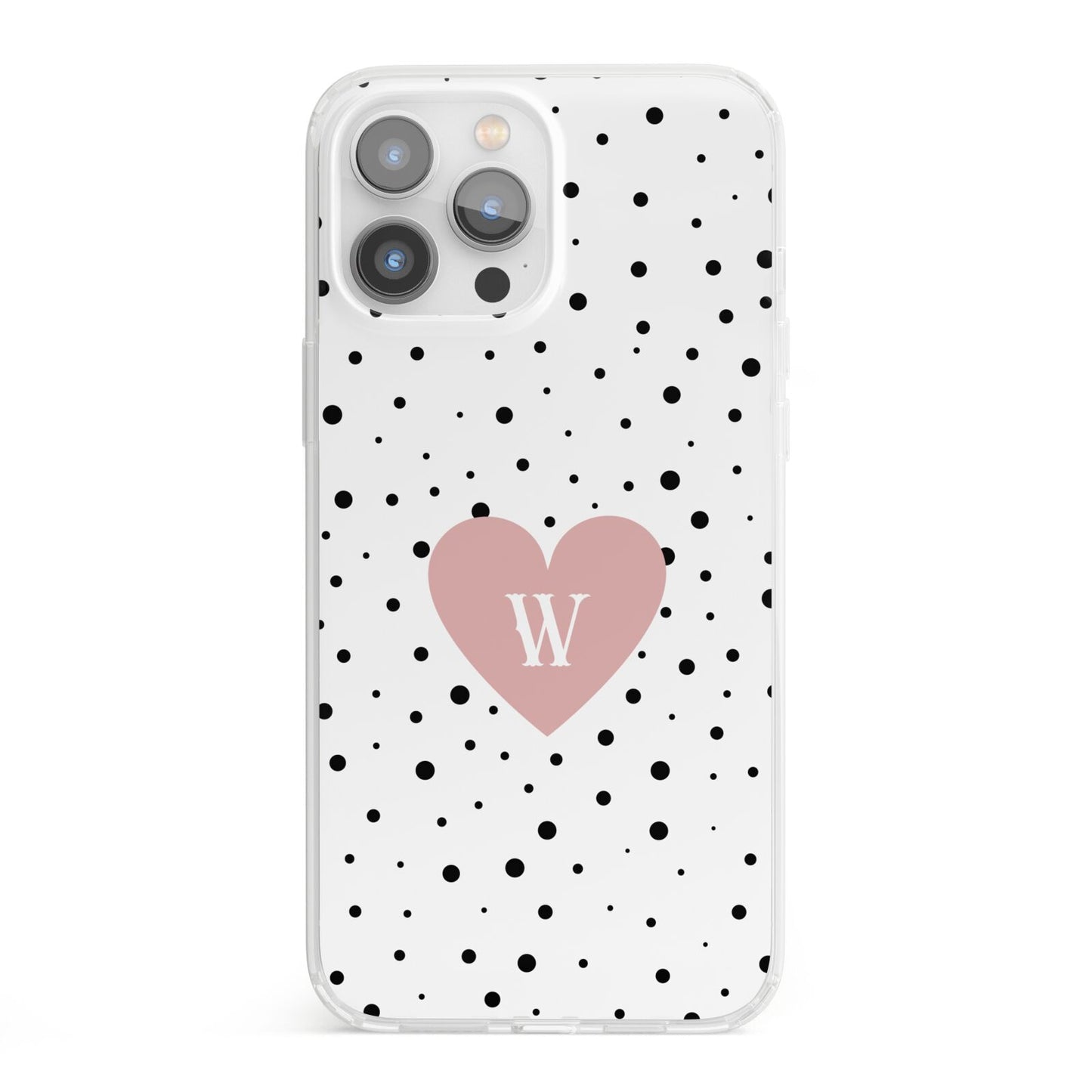 Dotted Pink Heart Personalised iPhone 13 Pro Max Clear Bumper Case