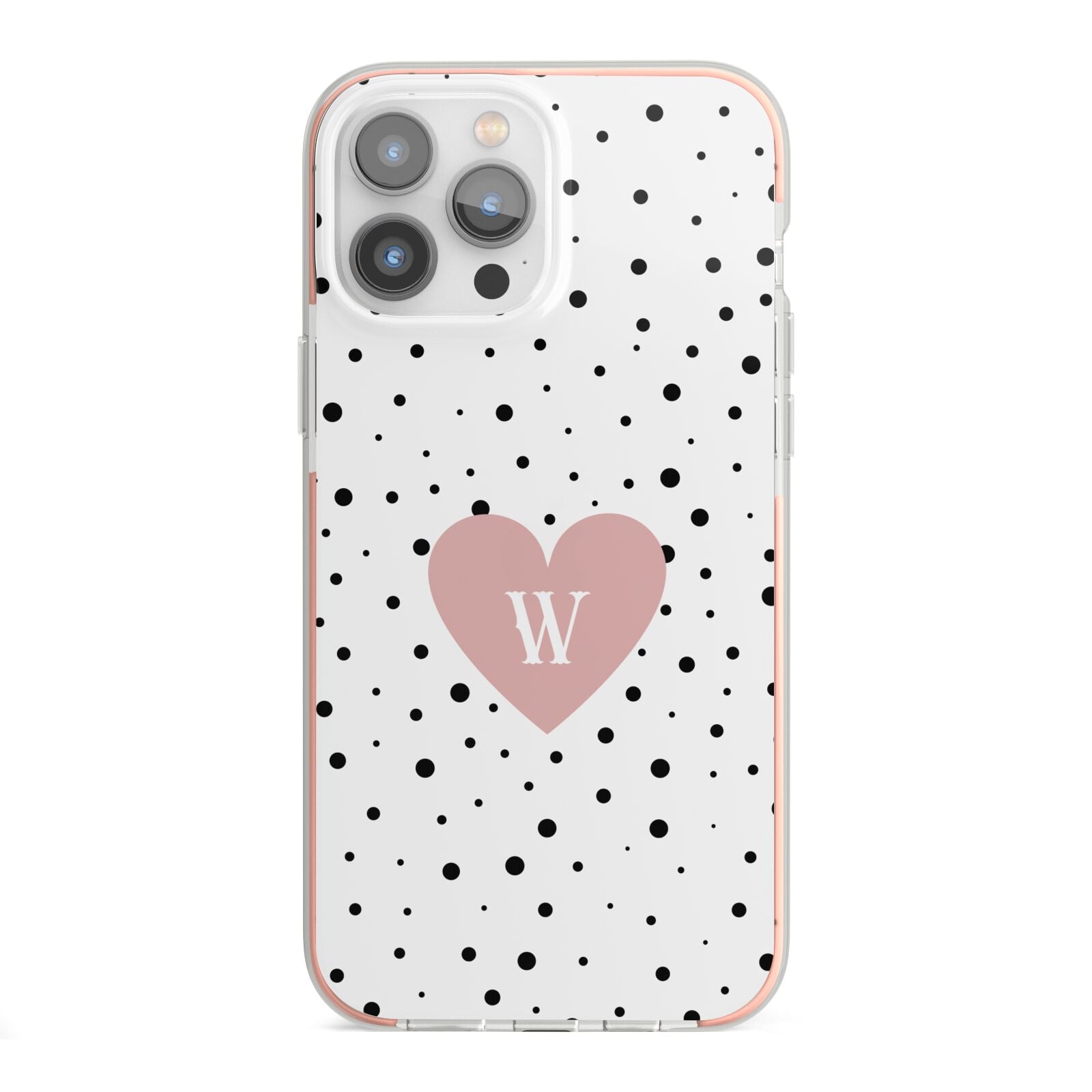 Dotted Pink Heart Personalised iPhone 13 Pro Max TPU Impact Case with Pink Edges