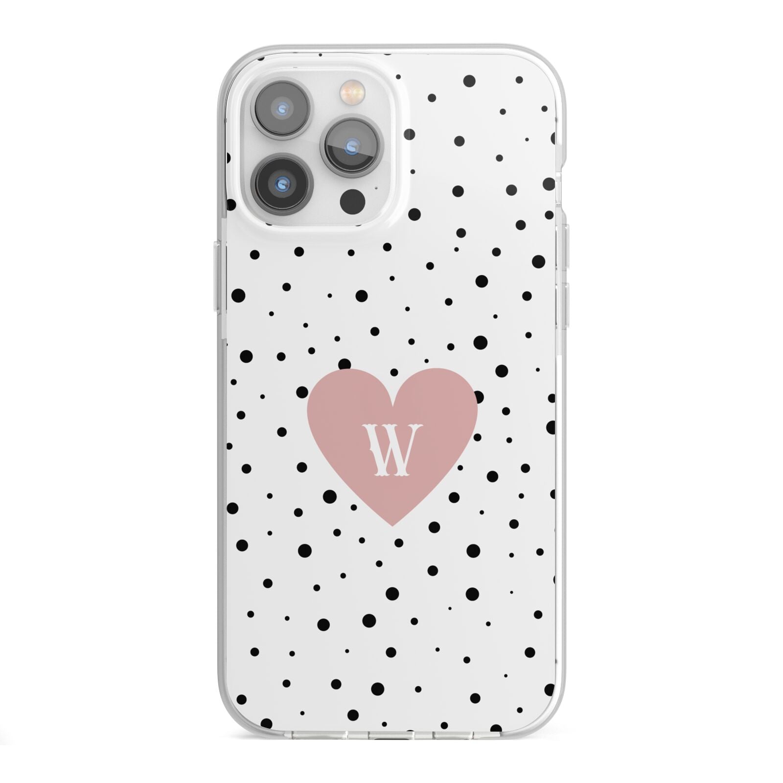 Dotted Pink Heart Personalised iPhone 13 Pro Max TPU Impact Case with White Edges