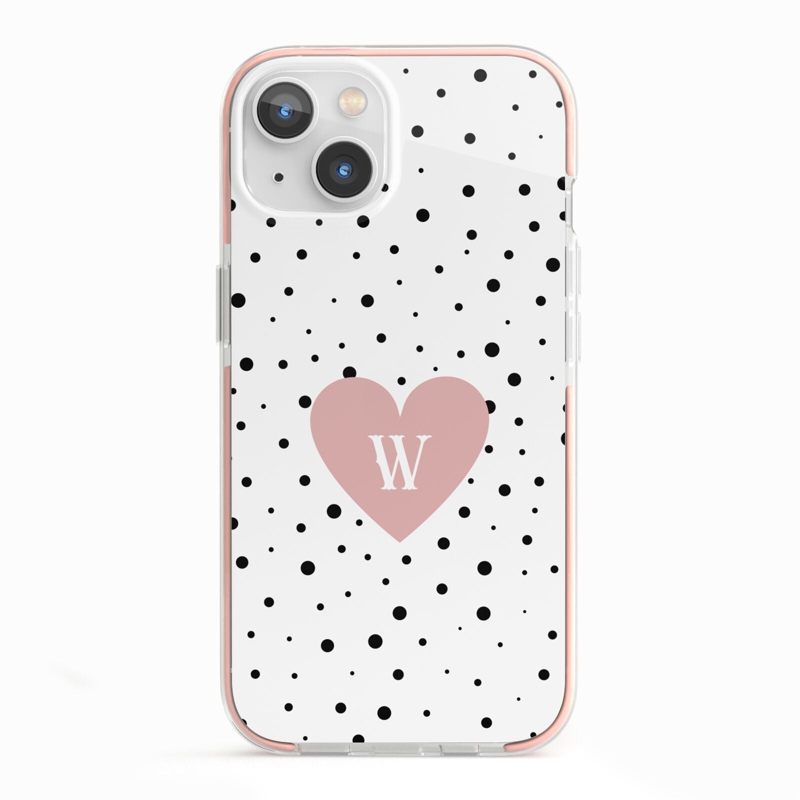 Dotted Pink Heart Personalised iPhone 13 TPU Impact Case with Pink Edges