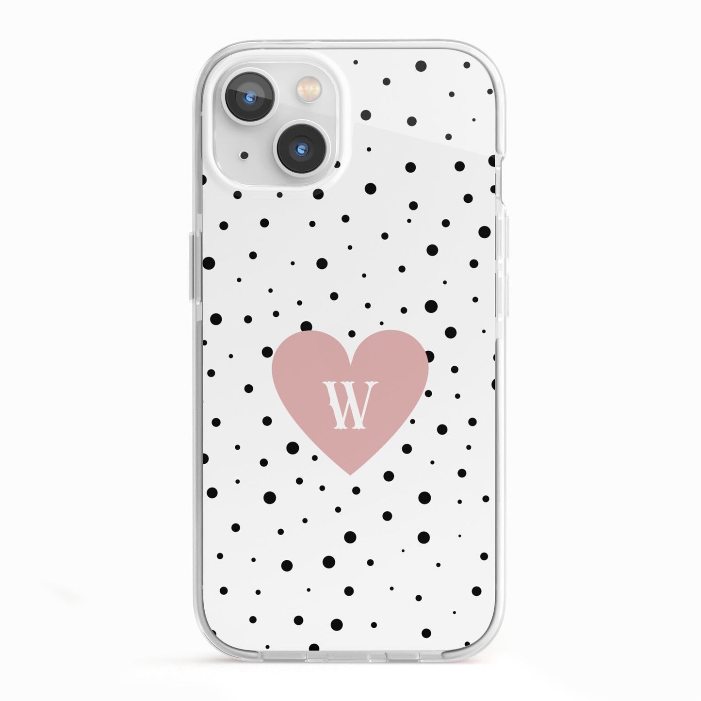 Dotted Pink Heart Personalised iPhone 13 TPU Impact Case with White Edges