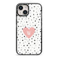 Dotted Pink Heart Personalised iPhone 14 Black Impact Case on Silver phone