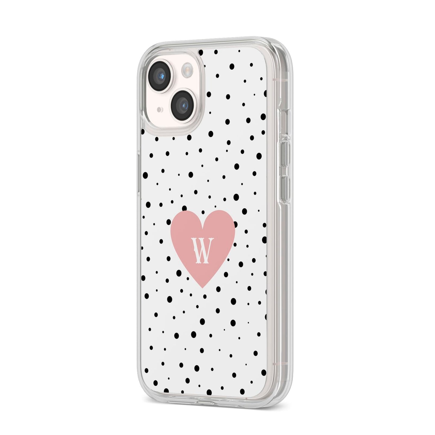 Dotted Pink Heart Personalised iPhone 14 Clear Tough Case Starlight Angled Image