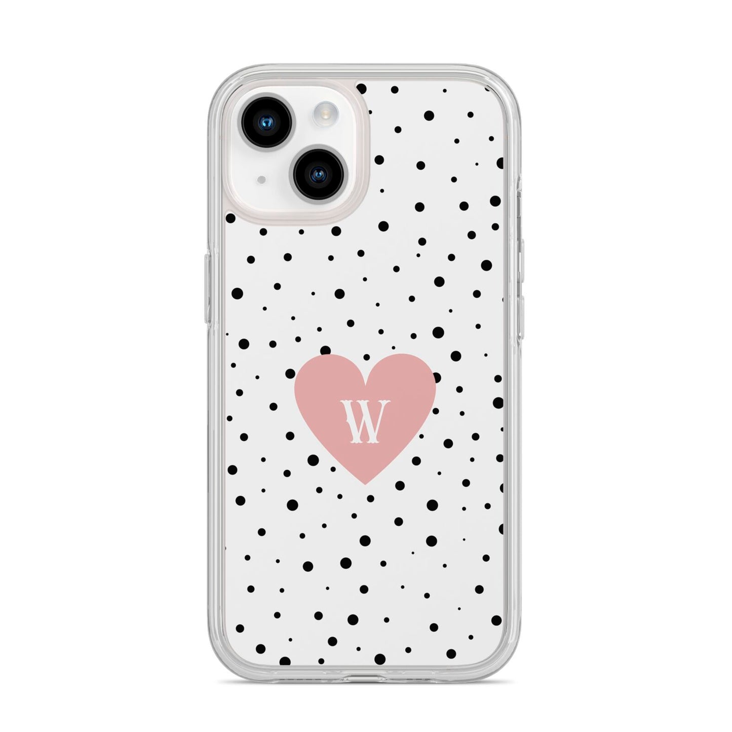 Dotted Pink Heart Personalised iPhone 14 Clear Tough Case Starlight