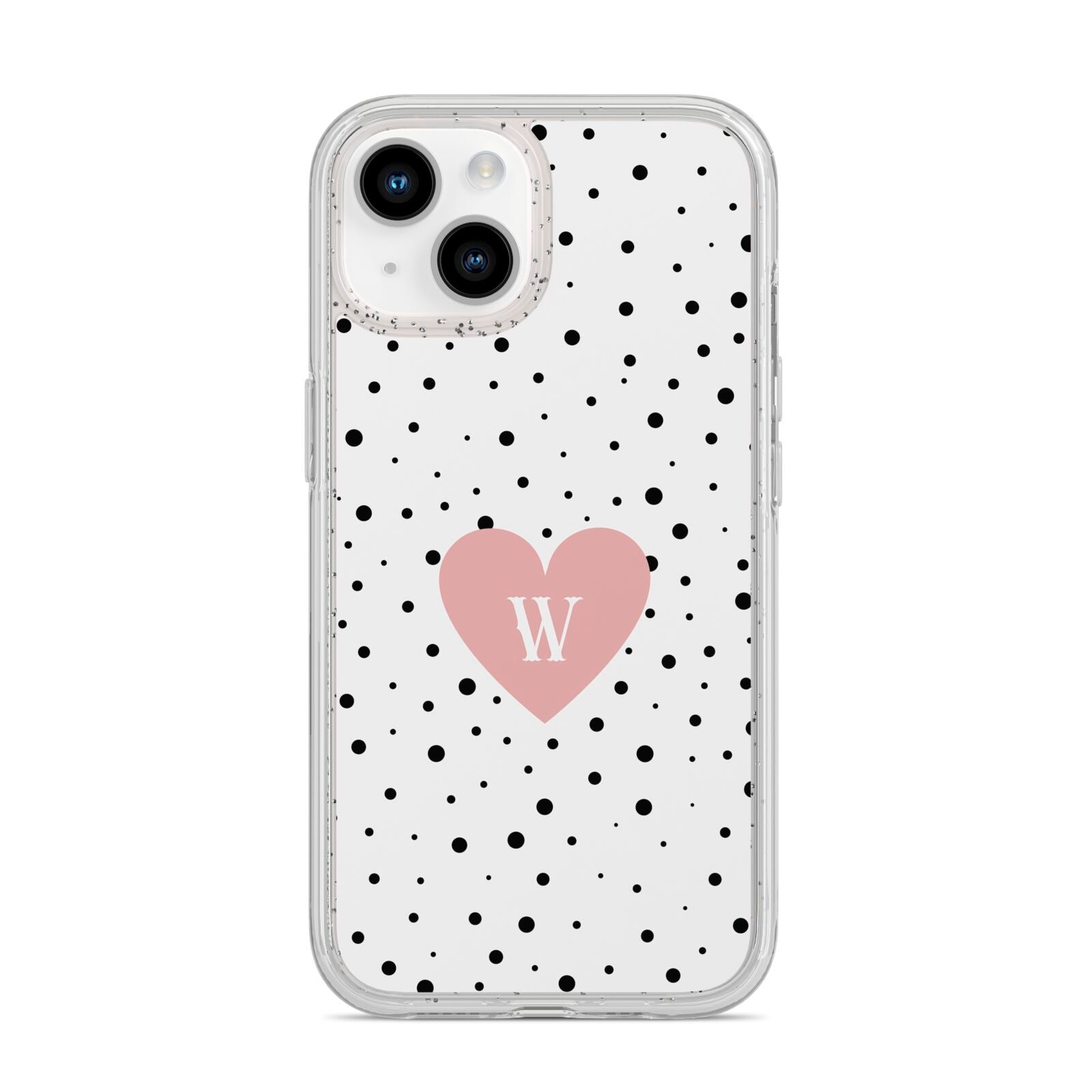 Dotted Pink Heart Personalised iPhone 14 Glitter Tough Case Starlight