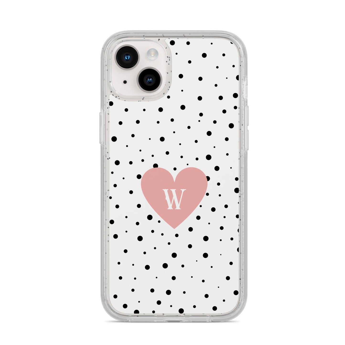 Dotted Pink Heart Personalised iPhone 14 Plus Glitter Tough Case Starlight