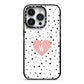Dotted Pink Heart Personalised iPhone 14 Pro Black Impact Case on Silver phone