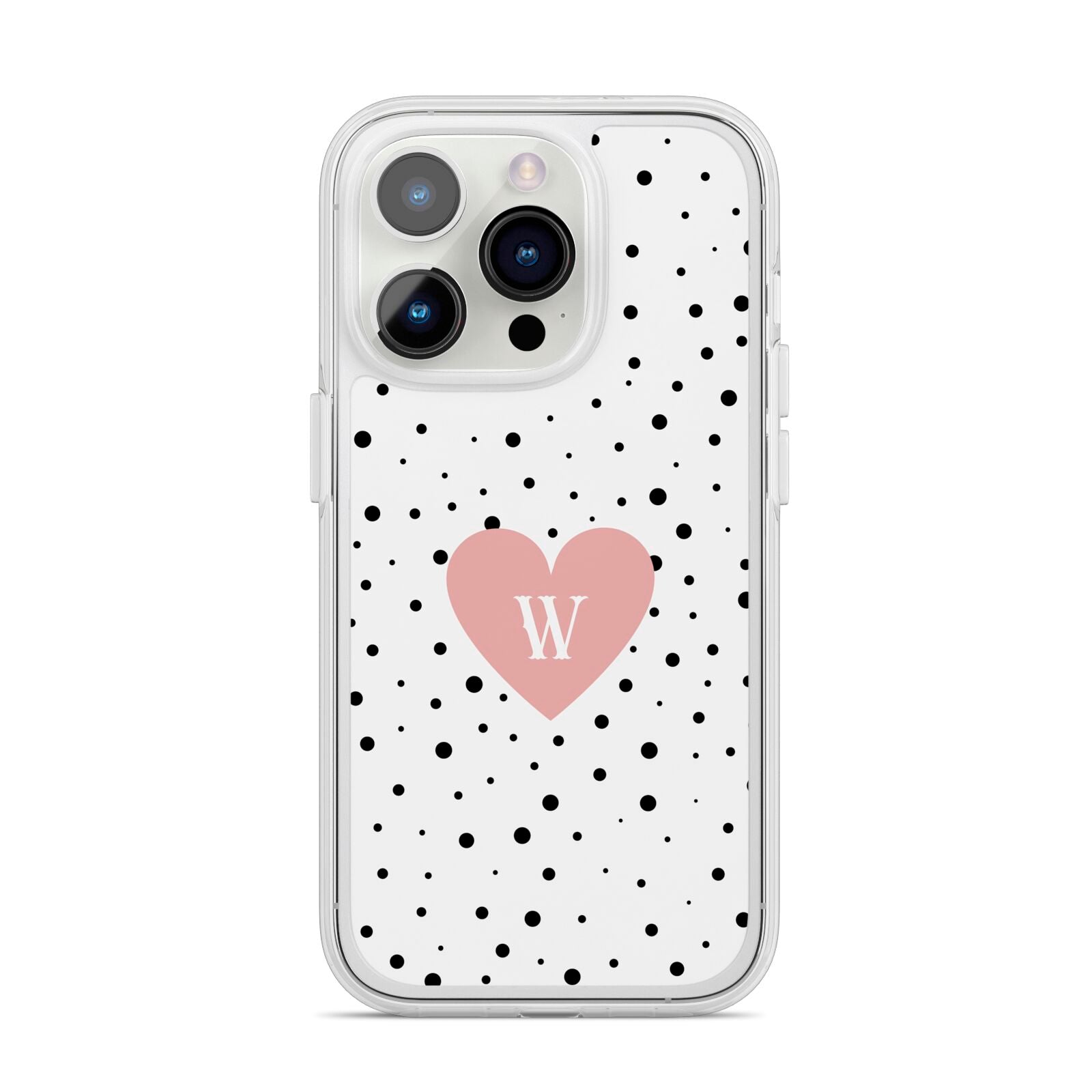 Dotted Pink Heart Personalised iPhone 14 Pro Clear Tough Case Silver