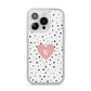 Dotted Pink Heart Personalised iPhone 14 Pro Glitter Tough Case Silver