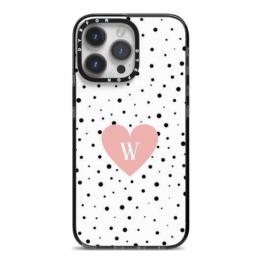 Dotted Pink Heart Personalised iPhone 14 Pro Max Black Impact Case on Silver phone
