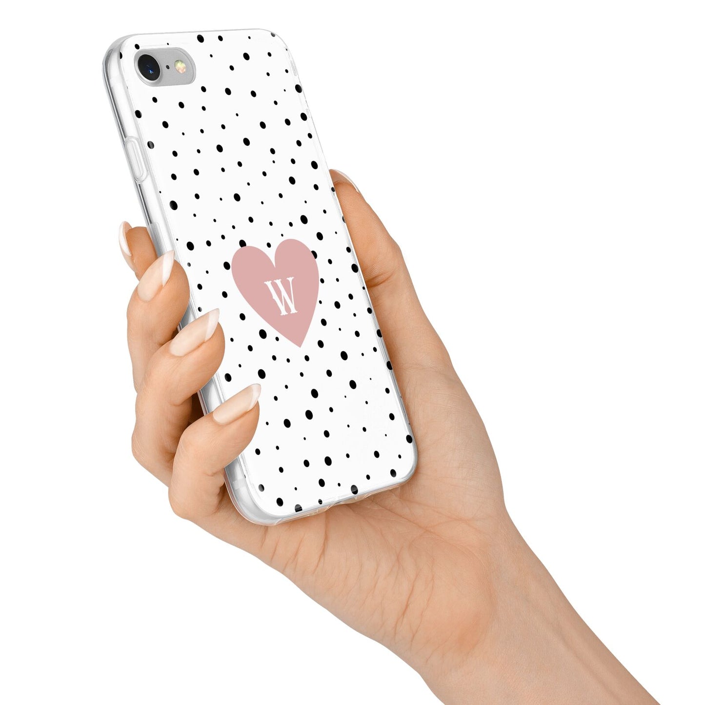 Dotted Pink Heart Personalised iPhone 7 Bumper Case on Silver iPhone Alternative Image