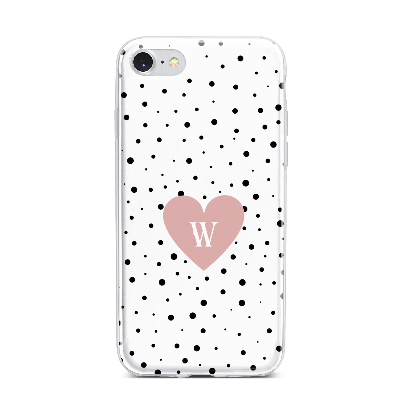 Dotted Pink Heart Personalised iPhone 7 Bumper Case on Silver iPhone