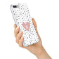 Dotted Pink Heart Personalised iPhone 7 Plus Bumper Case on Silver iPhone Alternative Image