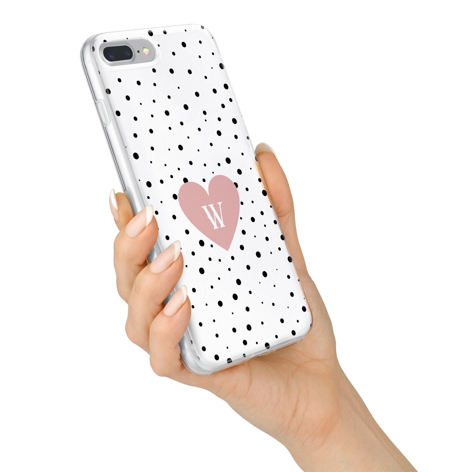 Dotted Pink Heart Personalised iPhone 7 Plus Bumper Case on Silver iPhone Alternative Image
