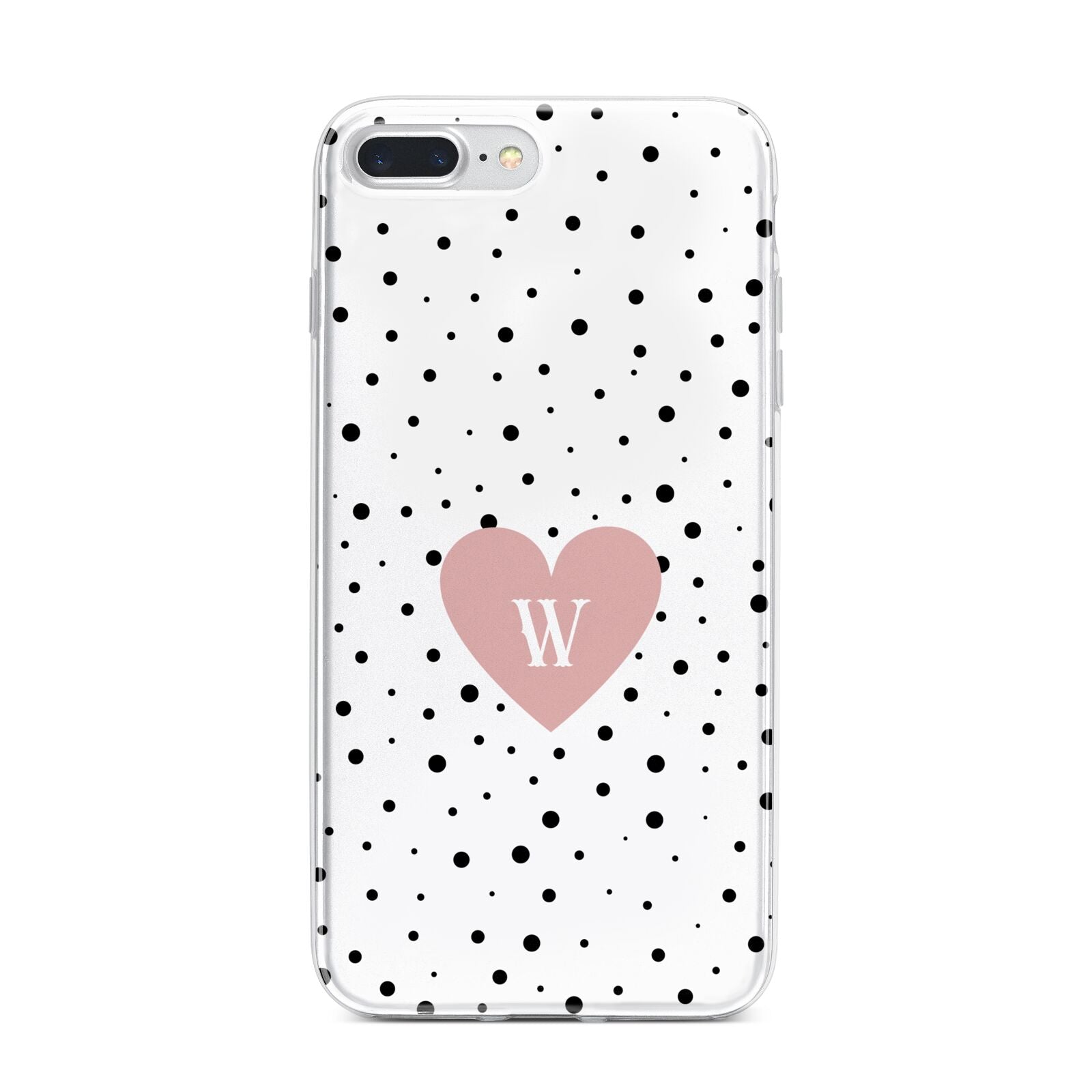 Dotted Pink Heart Personalised iPhone 7 Plus Bumper Case on Silver iPhone