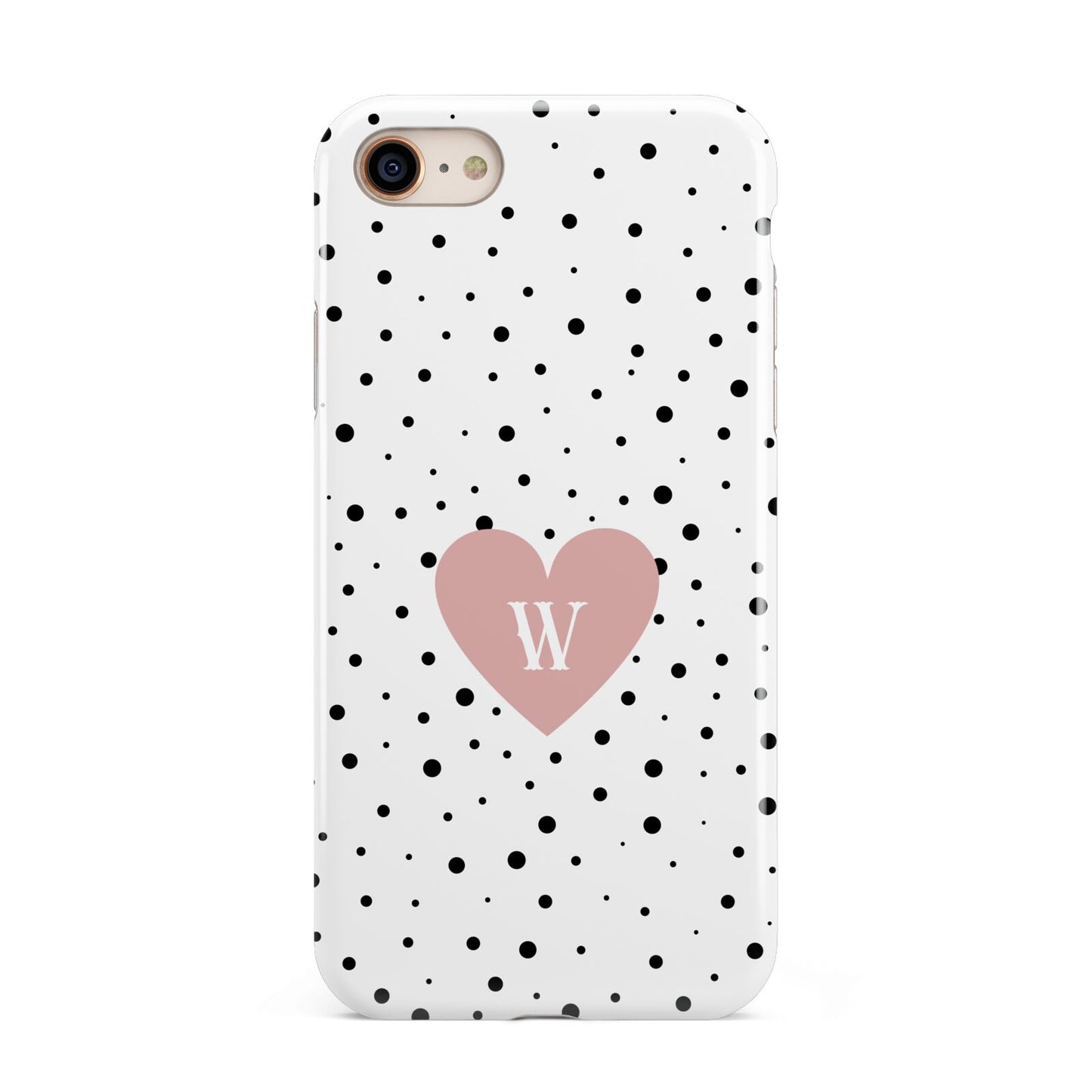 Dotted Pink Heart Personalised iPhone 8 3D Tough Case on Gold Phone