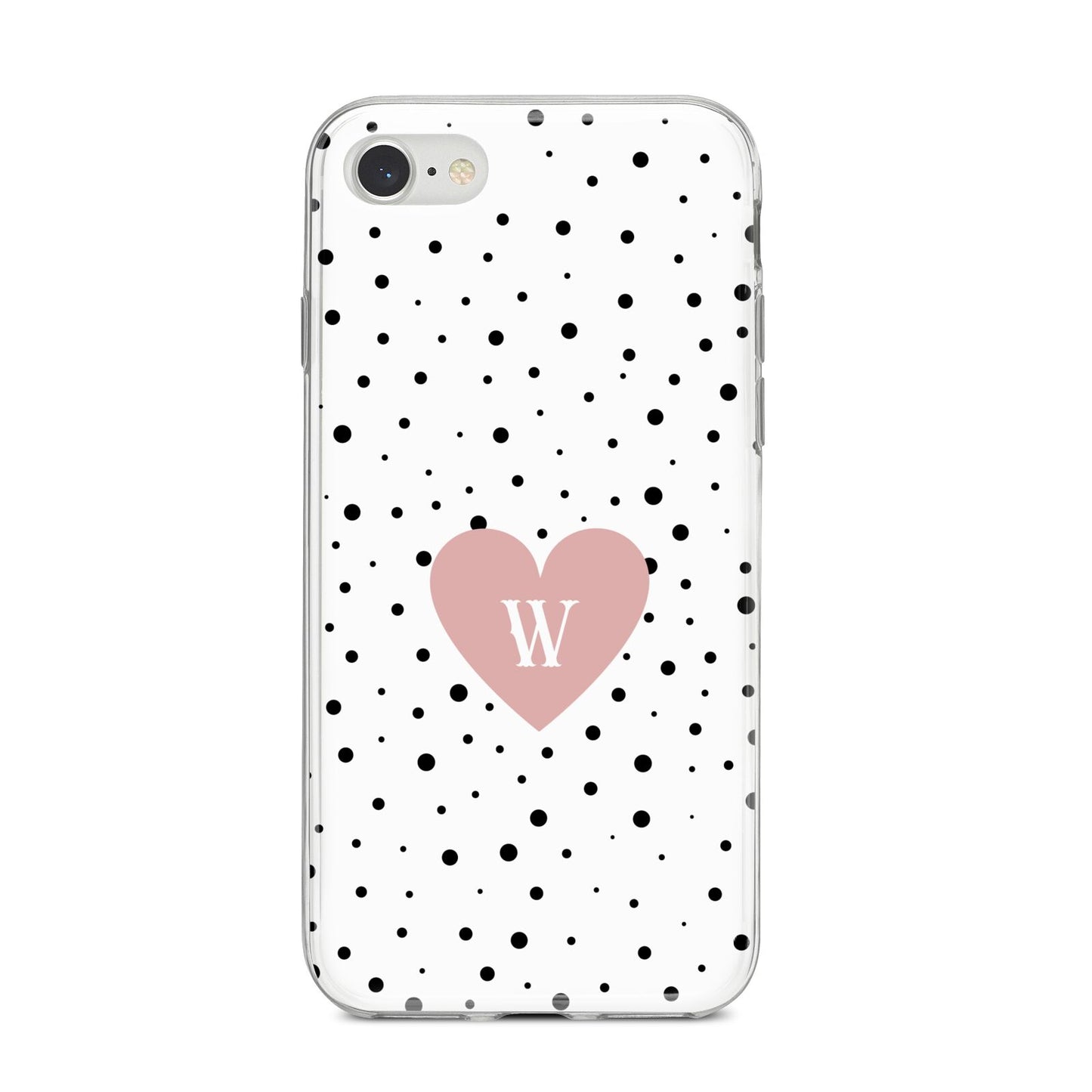 Dotted Pink Heart Personalised iPhone 8 Bumper Case on Silver iPhone