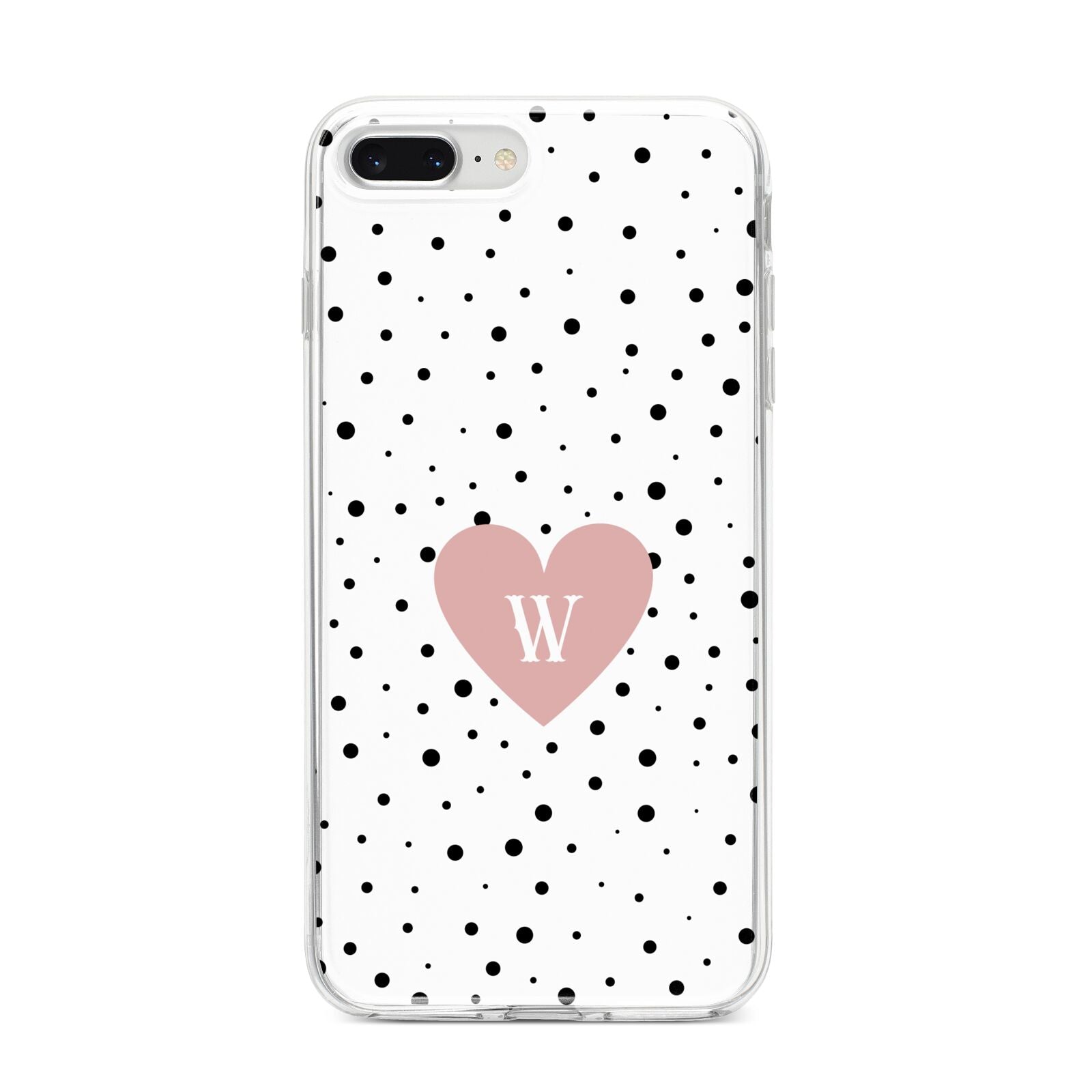 Dotted Pink Heart Personalised iPhone 8 Plus Bumper Case on Silver iPhone