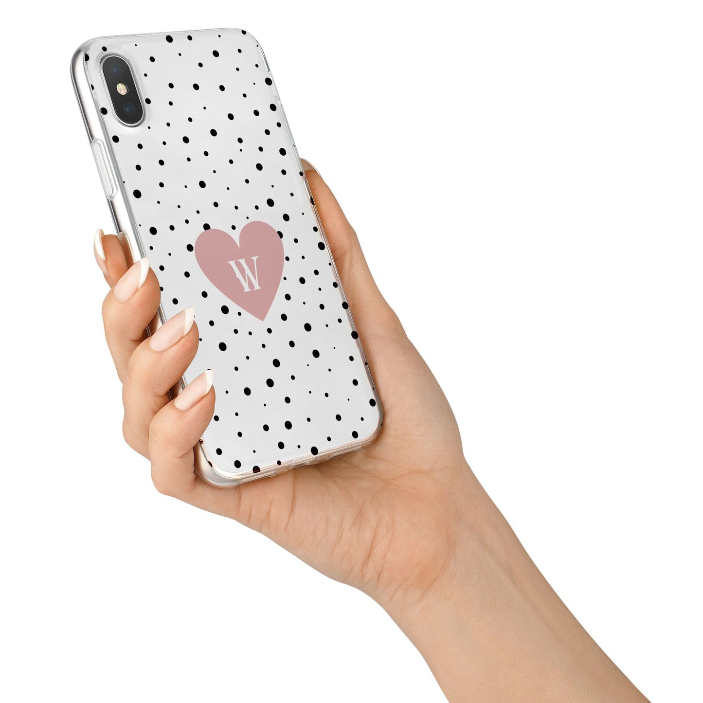 Dotted Pink Heart Personalised iPhone X Bumper Case on Silver iPhone Alternative Image 2