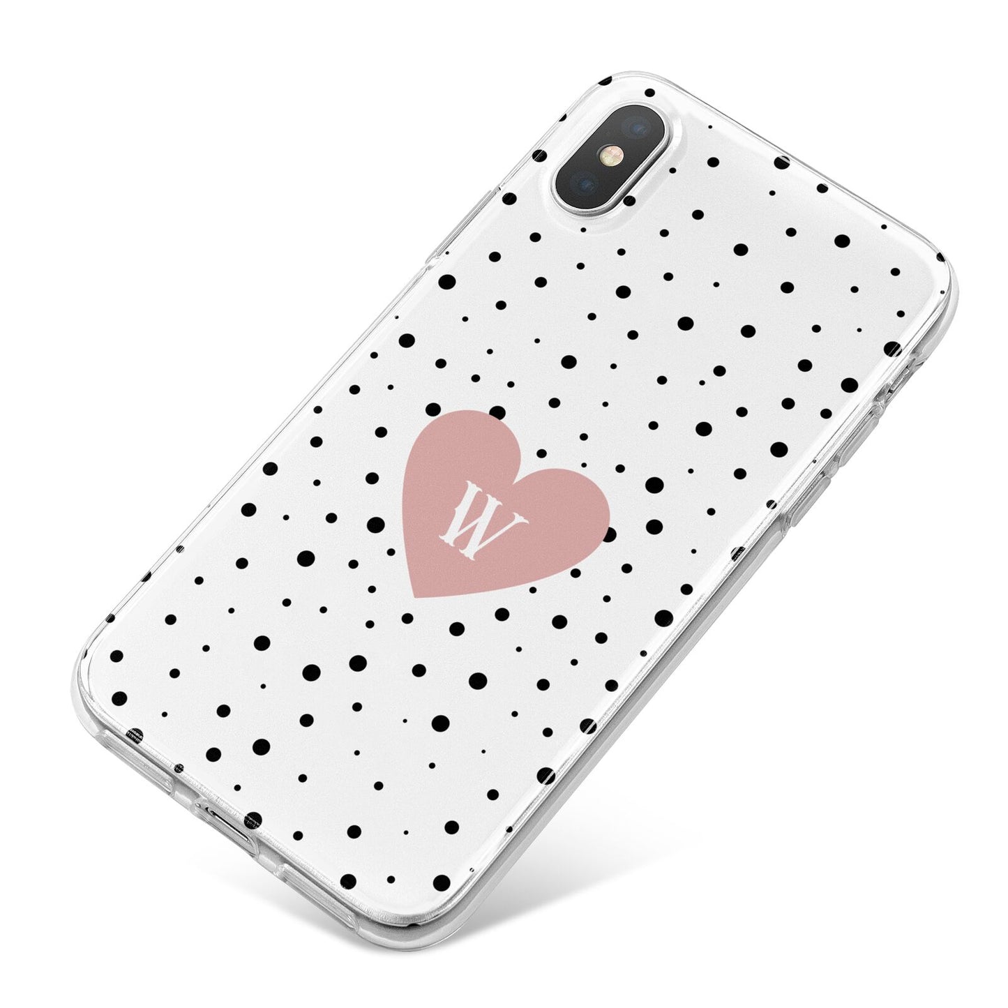 Dotted Pink Heart Personalised iPhone X Bumper Case on Silver iPhone
