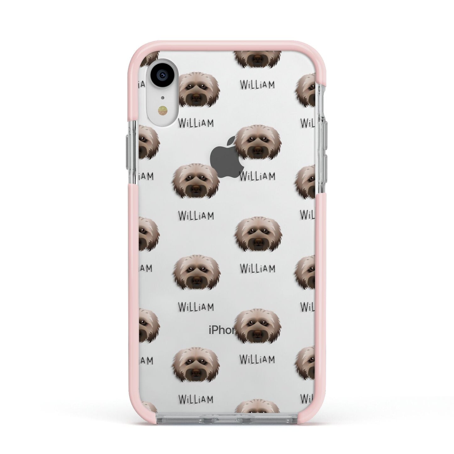 Doxiepoo Icon with Name Apple iPhone XR Impact Case Pink Edge on Silver Phone