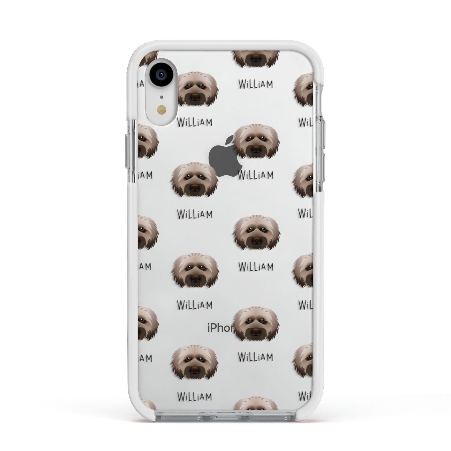Doxiepoo Icon with Name Apple iPhone XR Impact Case White Edge on Silver Phone