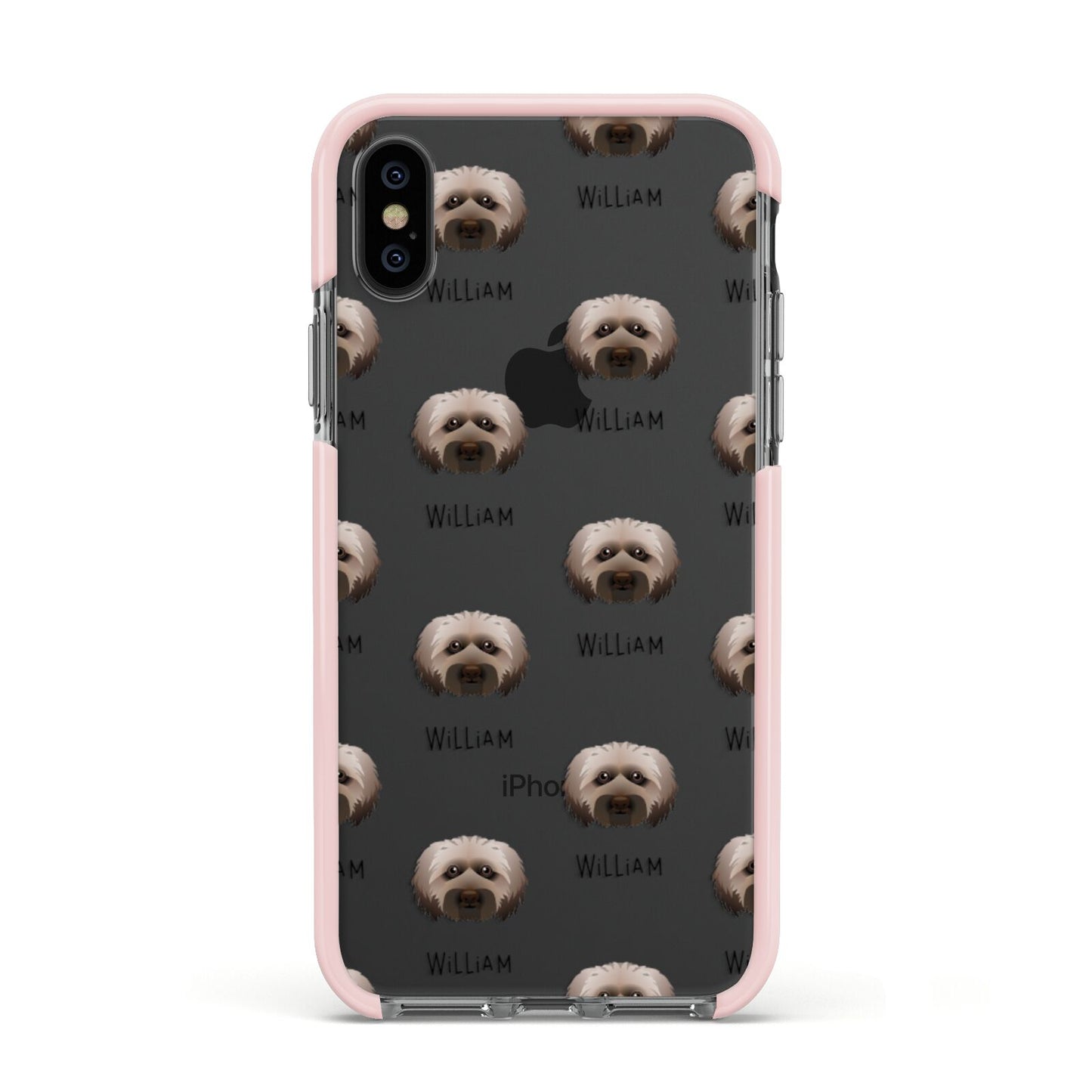 Doxiepoo Icon with Name Apple iPhone Xs Impact Case Pink Edge on Black Phone