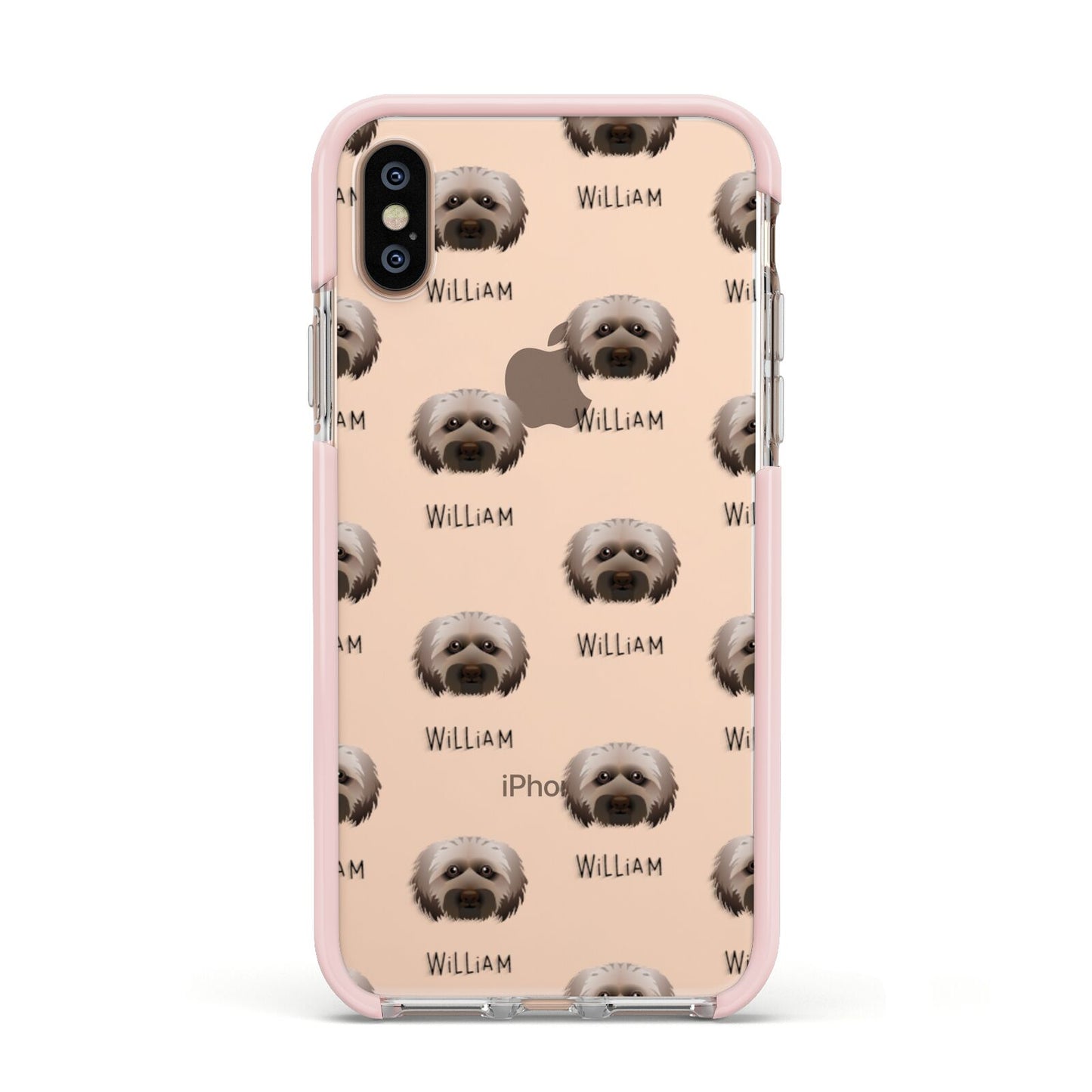 Doxiepoo Icon with Name Apple iPhone Xs Impact Case Pink Edge on Gold Phone
