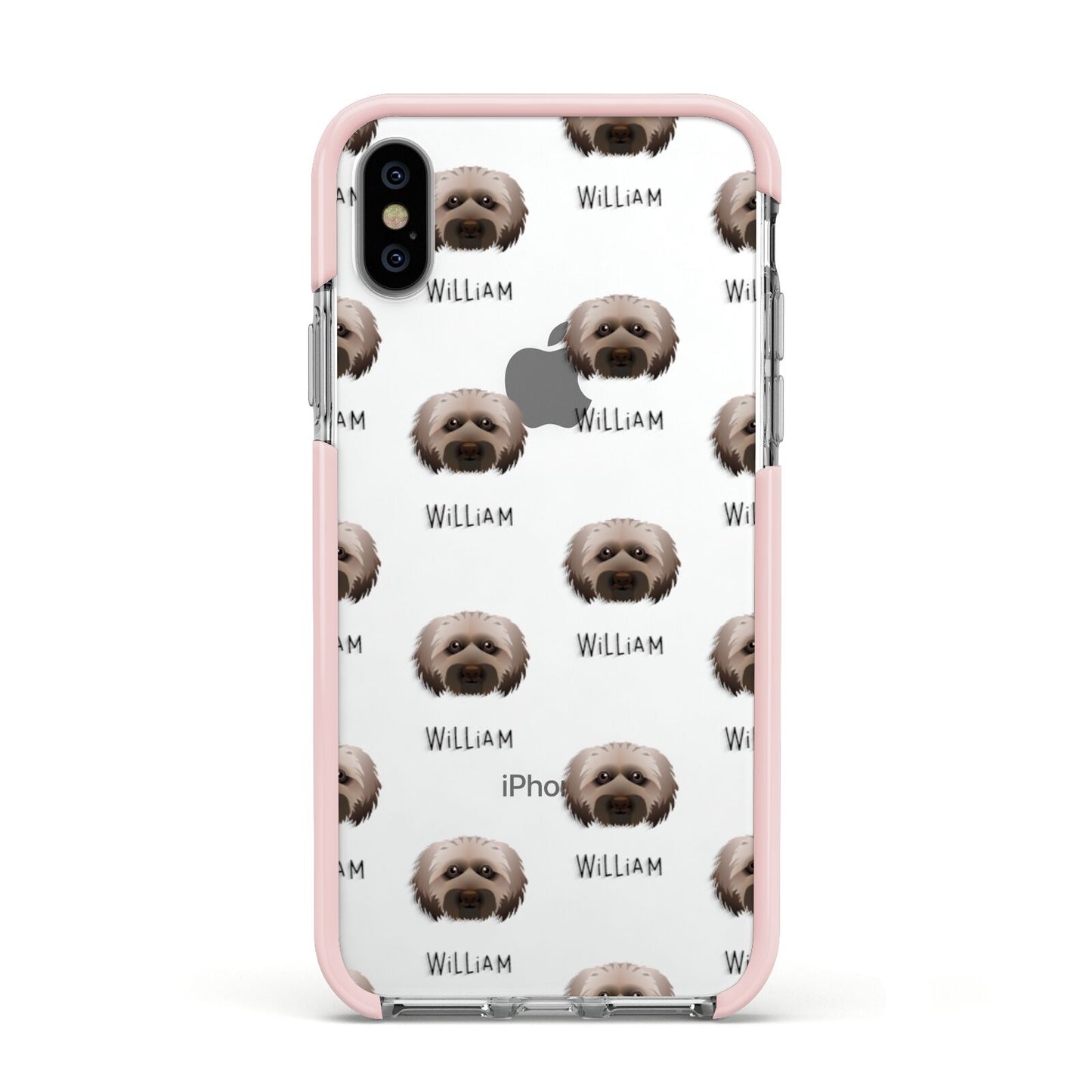 Doxiepoo Icon with Name Apple iPhone Xs Impact Case Pink Edge on Silver Phone