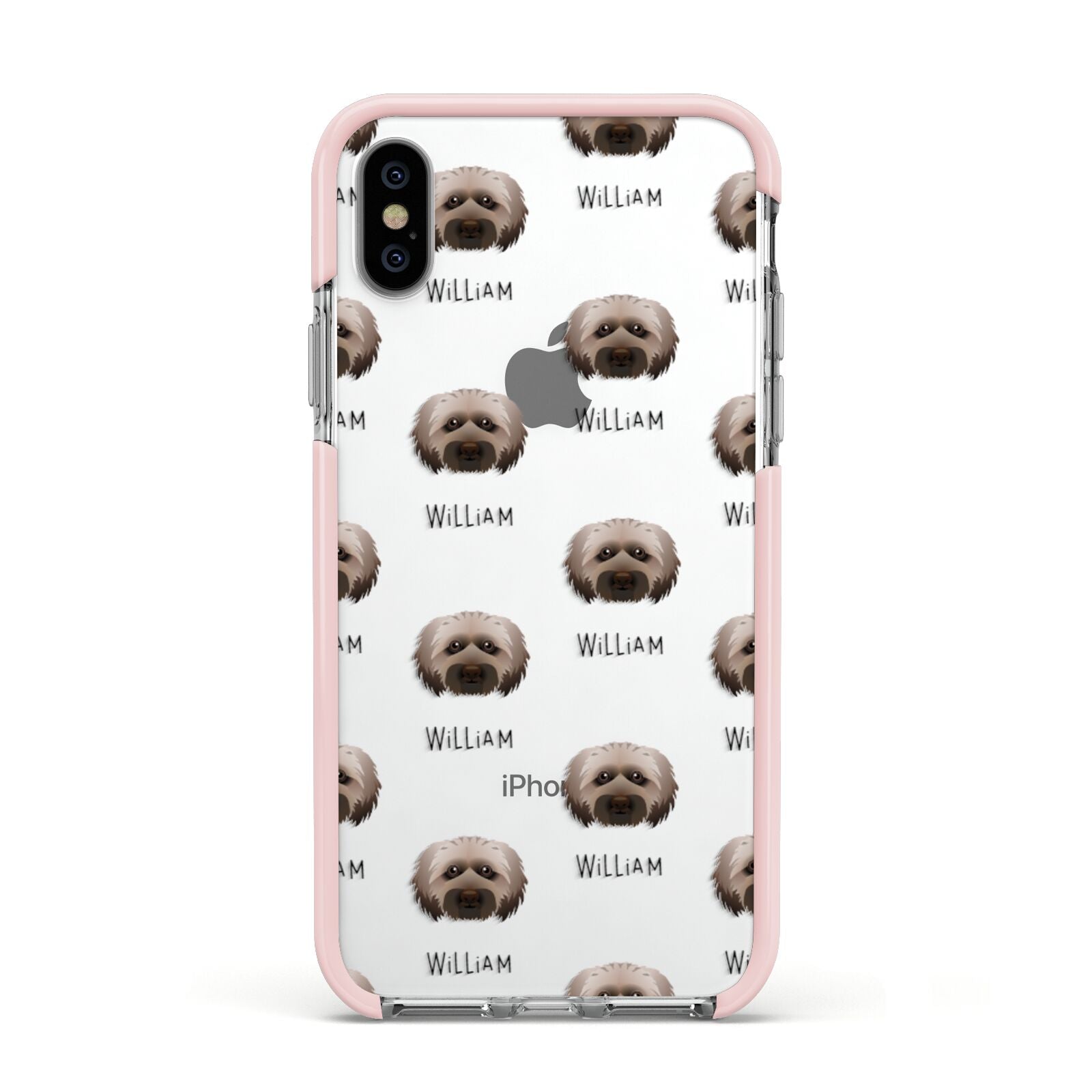 Doxiepoo Icon with Name Apple iPhone Xs Impact Case Pink Edge on Silver Phone