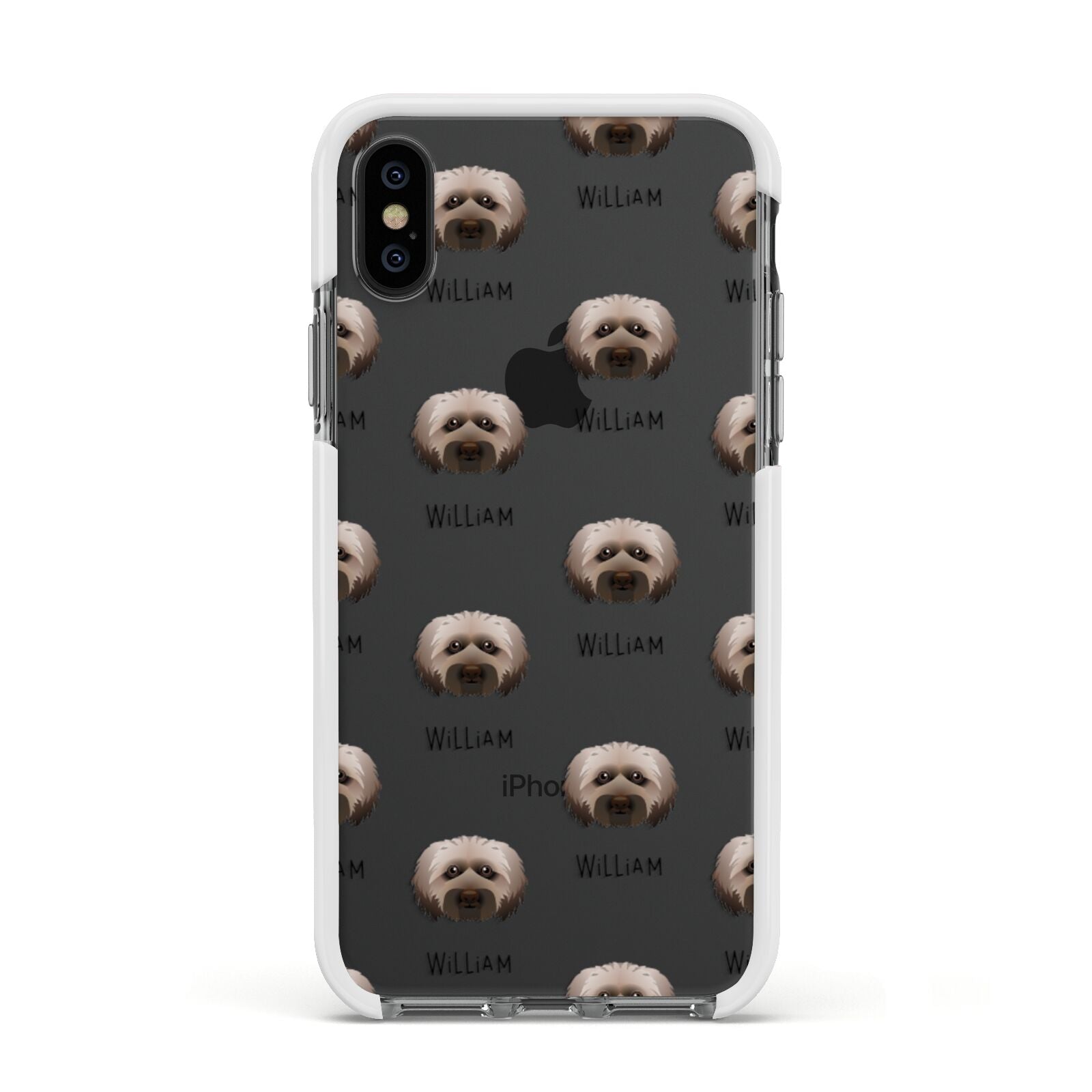 Doxiepoo Icon with Name Apple iPhone Xs Impact Case White Edge on Black Phone