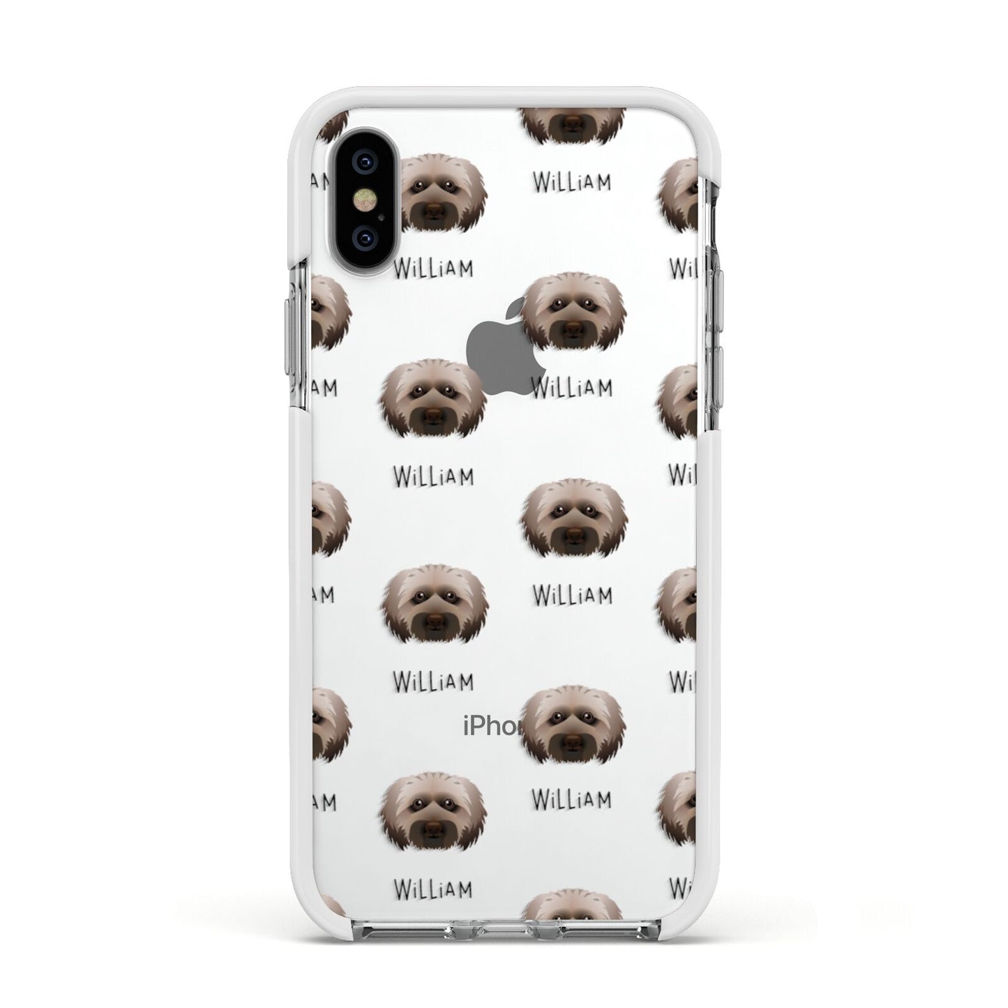 Doxiepoo Icon with Name Apple iPhone Xs Impact Case White Edge on Silver Phone