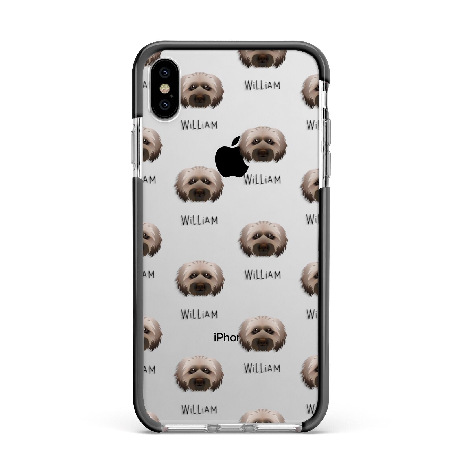 Doxiepoo Icon with Name Apple iPhone Xs Max Impact Case Black Edge on Silver Phone