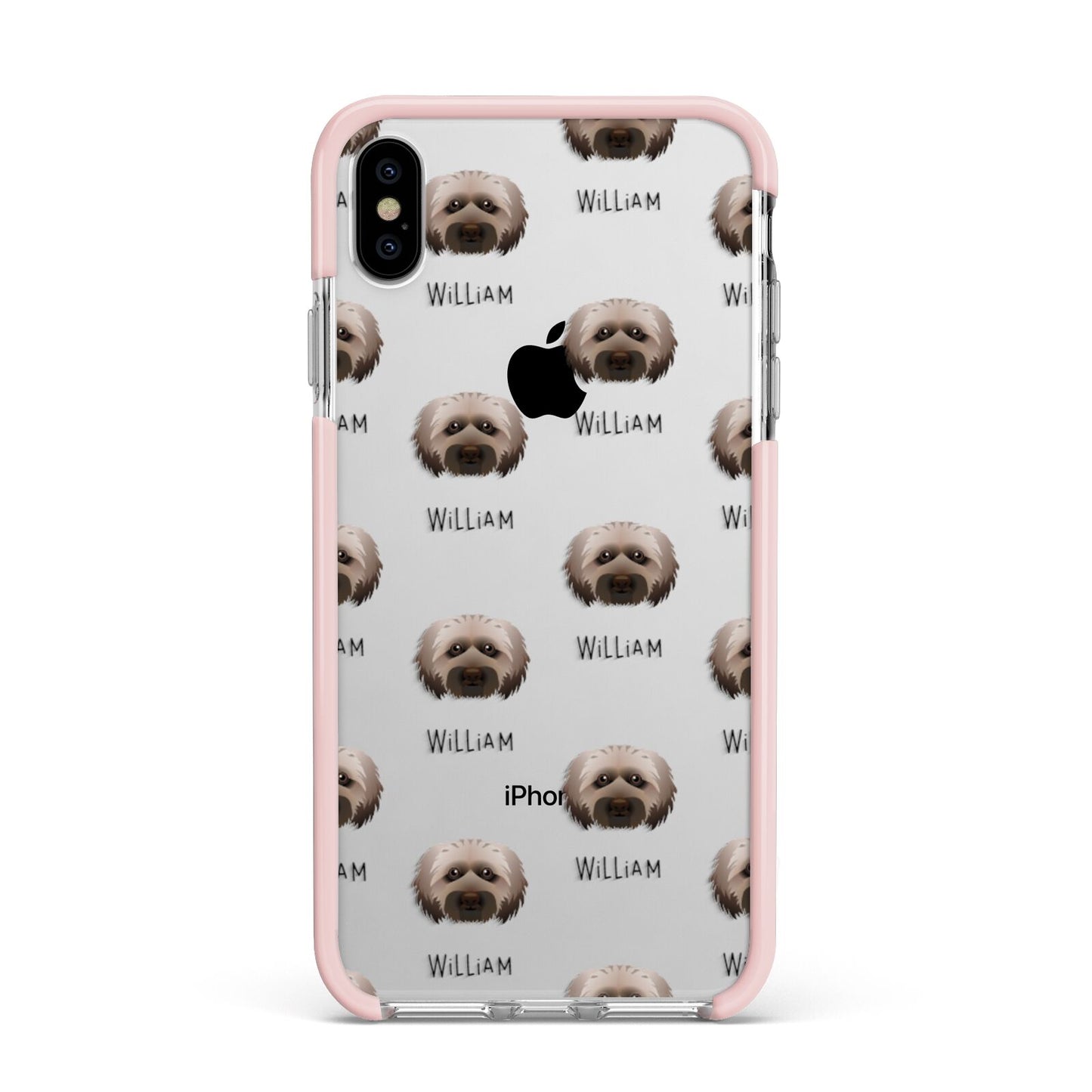Doxiepoo Icon with Name Apple iPhone Xs Max Impact Case Pink Edge on Silver Phone