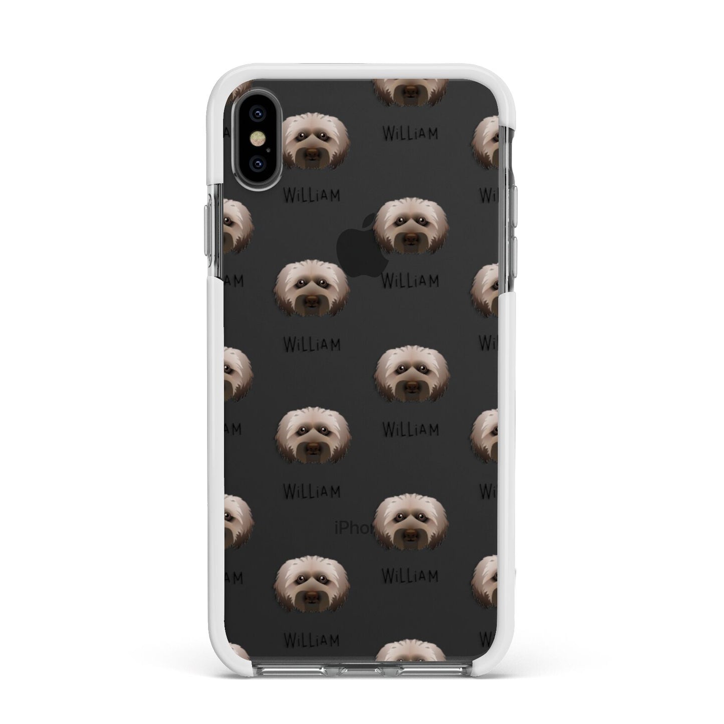 Doxiepoo Icon with Name Apple iPhone Xs Max Impact Case White Edge on Black Phone
