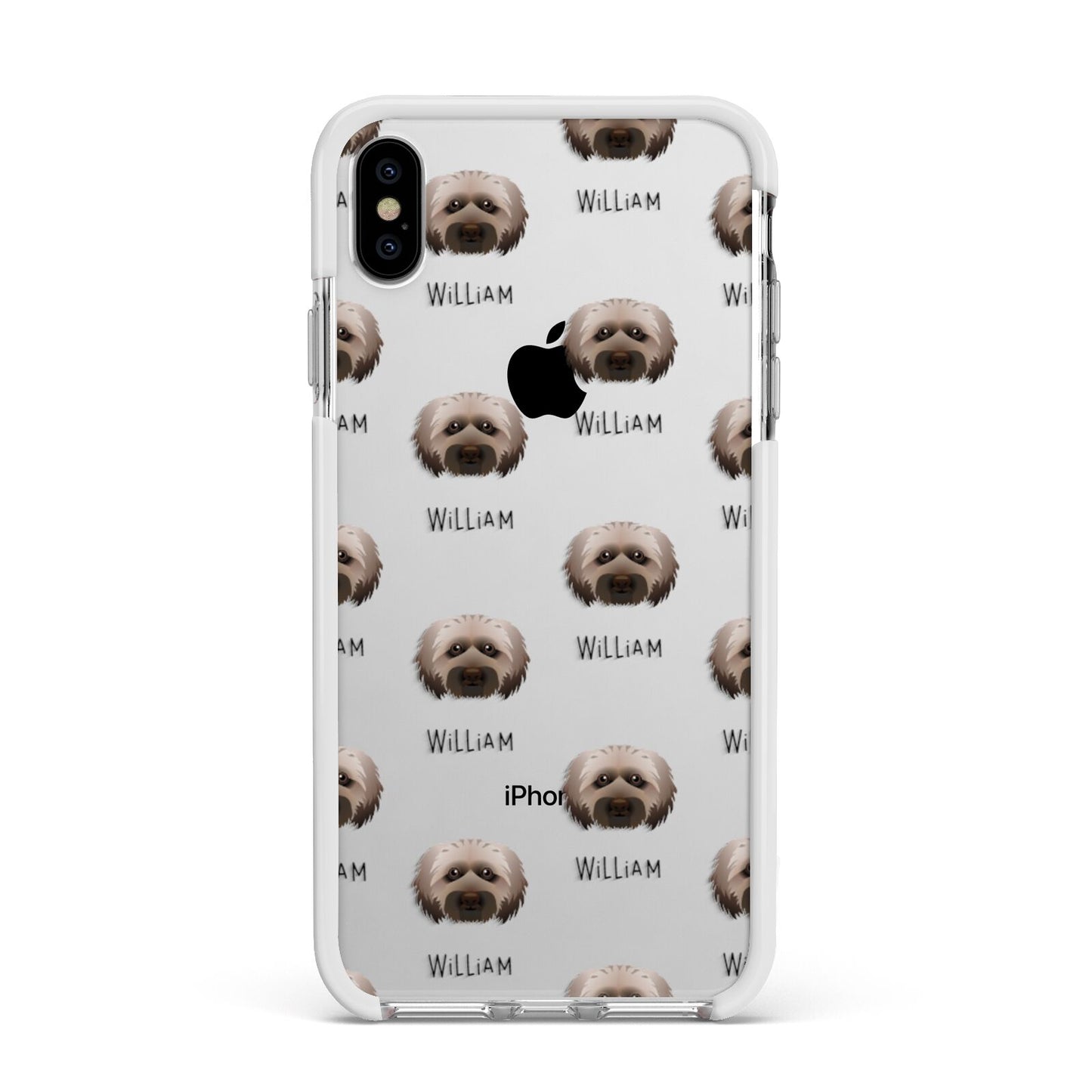 Doxiepoo Icon with Name Apple iPhone Xs Max Impact Case White Edge on Silver Phone