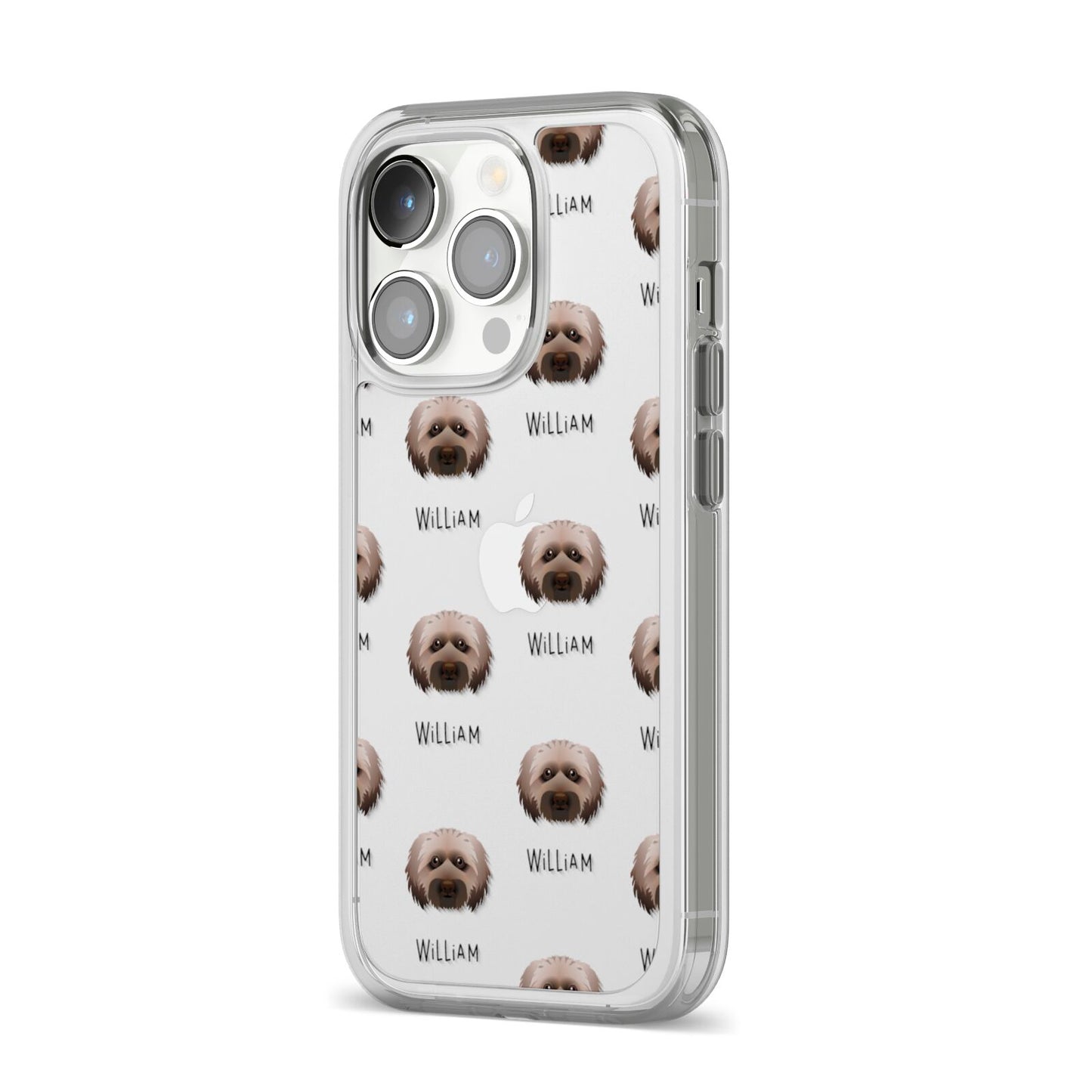 Doxiepoo Icon with Name iPhone 14 Pro Clear Tough Case Silver Angled Image