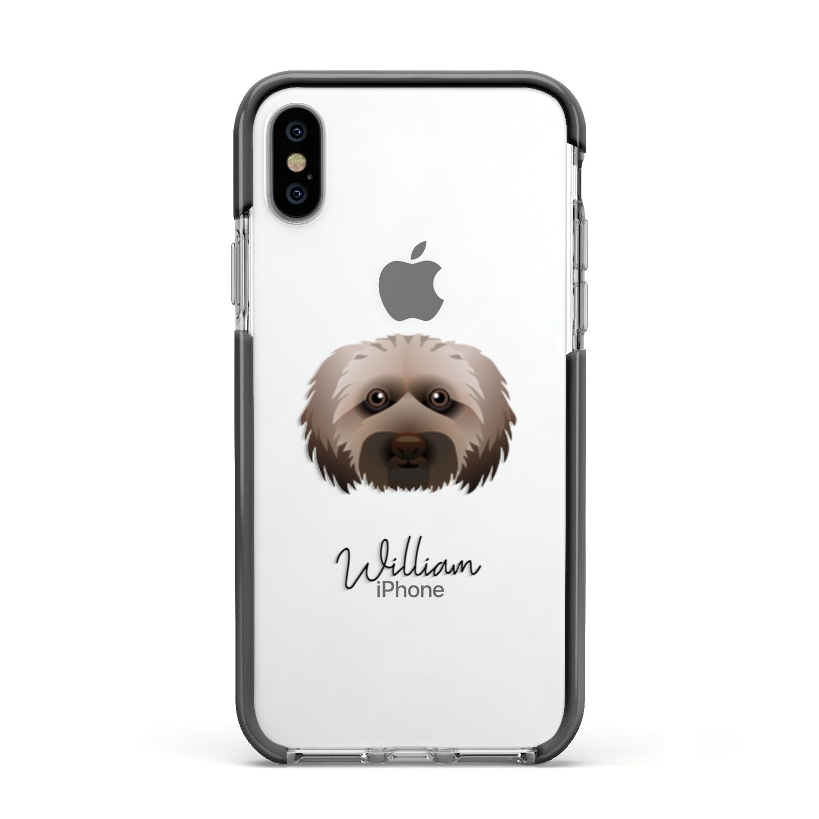 Doxiepoo Personalised Apple iPhone Xs Impact Case Black Edge on Silver Phone