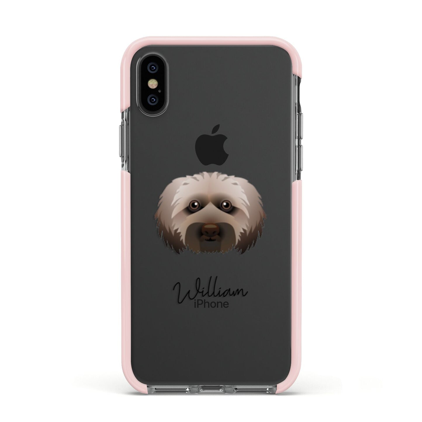 Doxiepoo Personalised Apple iPhone Xs Impact Case Pink Edge on Black Phone