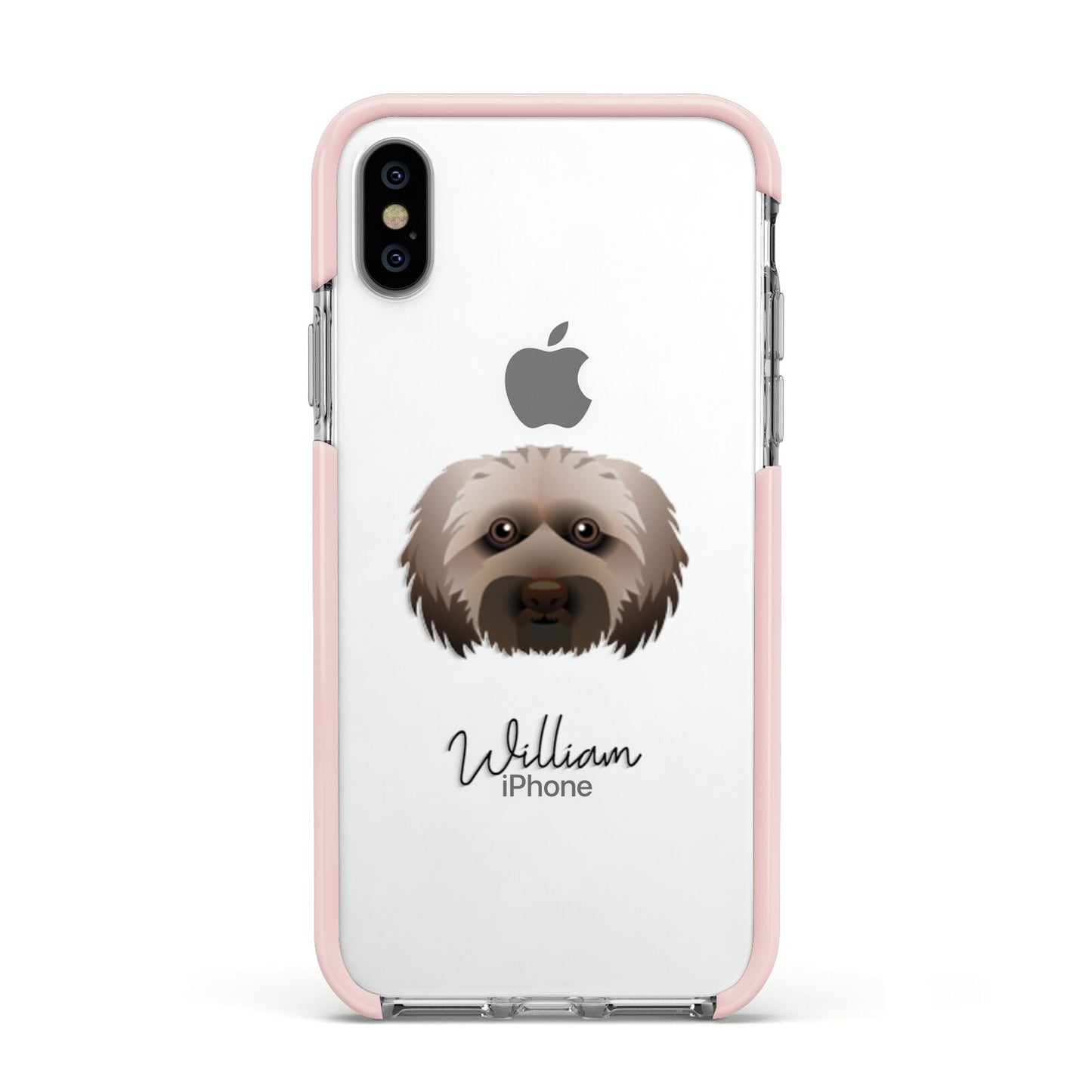 Doxiepoo Personalised Apple iPhone Xs Impact Case Pink Edge on Silver Phone