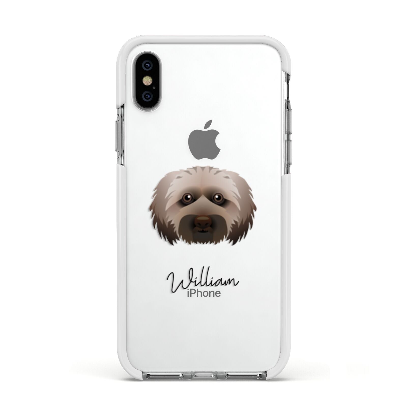 Doxiepoo Personalised Apple iPhone Xs Impact Case White Edge on Silver Phone