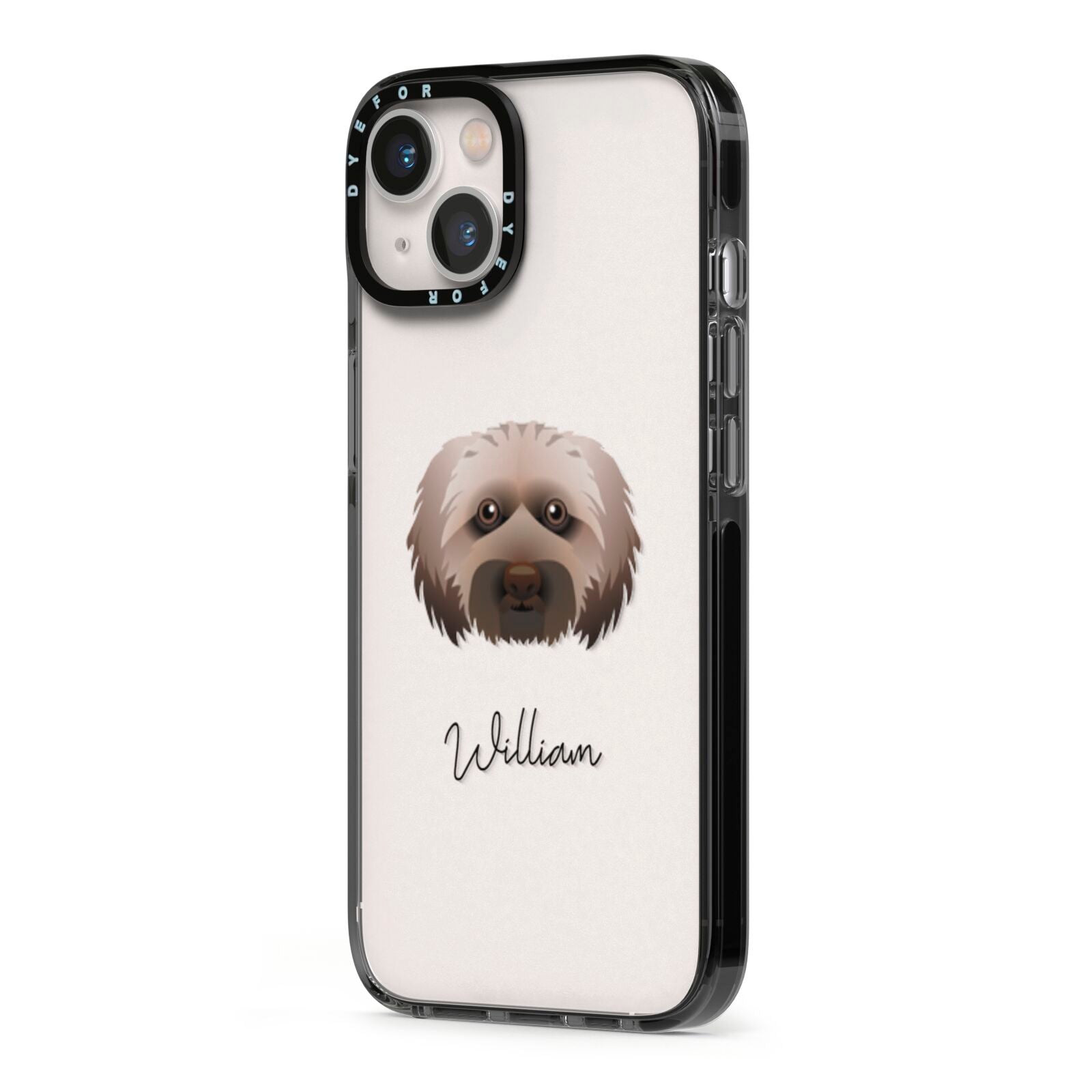 Doxiepoo Personalised iPhone 13 Black Impact Case Side Angle on Silver phone