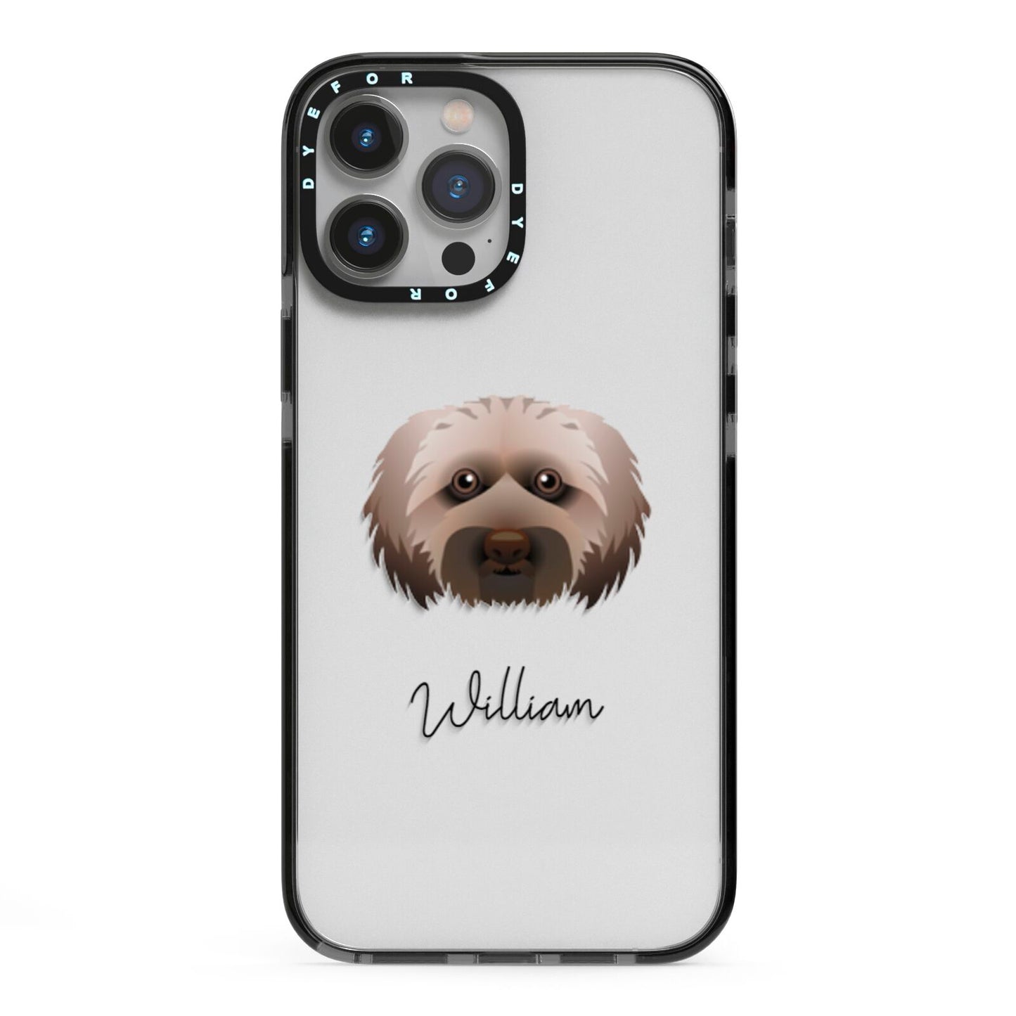 Doxiepoo Personalised iPhone 13 Pro Max Black Impact Case on Silver phone
