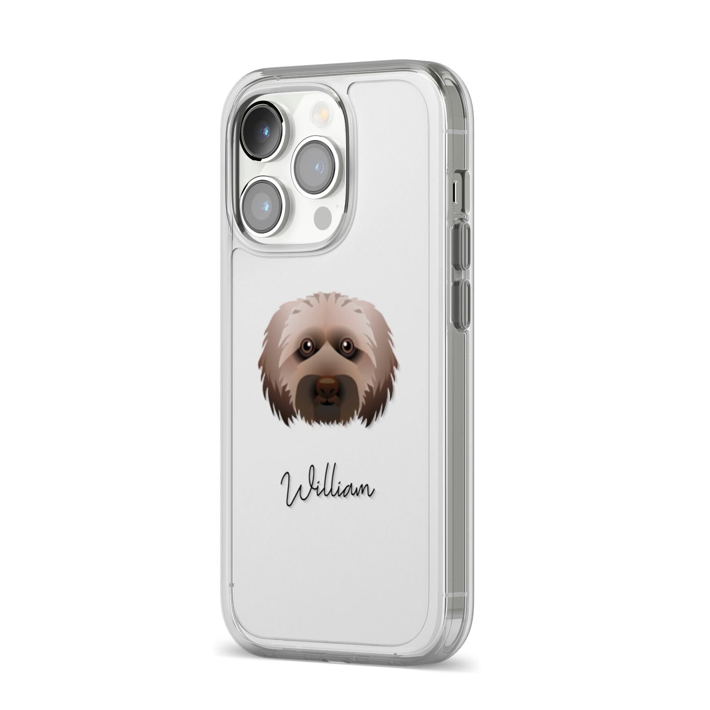 Doxiepoo Personalised iPhone 14 Pro Clear Tough Case Silver Angled Image