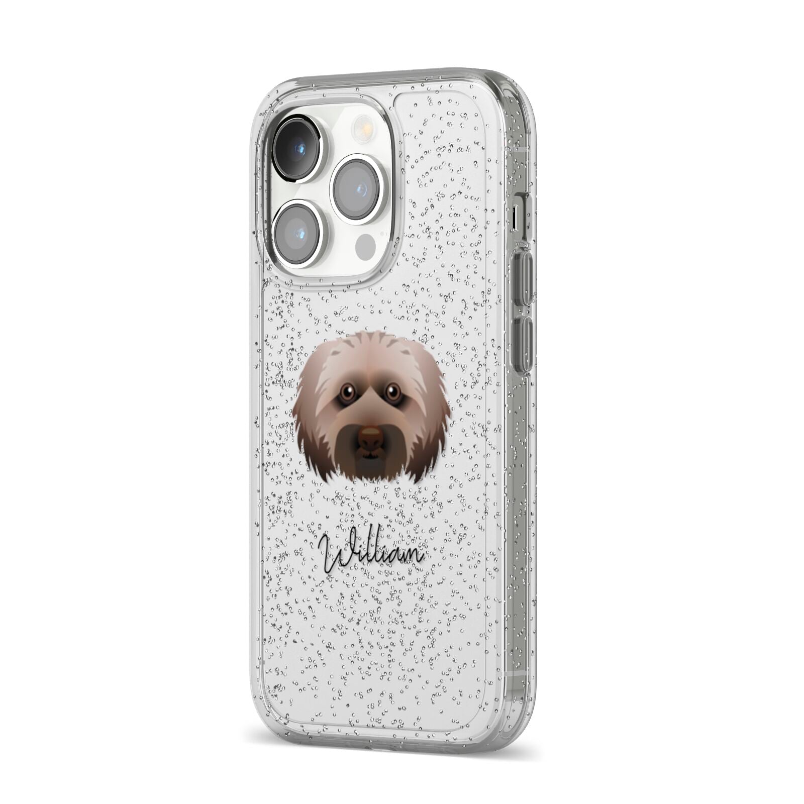 Doxiepoo Personalised iPhone 14 Pro Glitter Tough Case Silver Angled Image