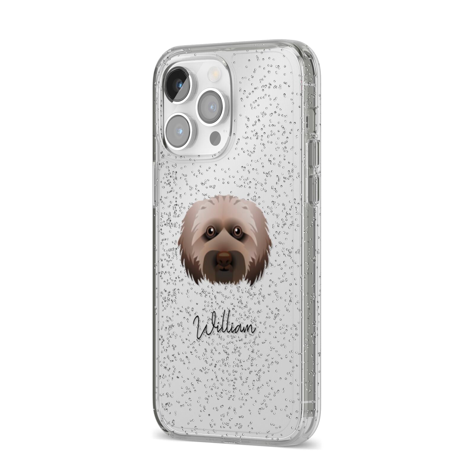 Doxiepoo Personalised iPhone 14 Pro Max Glitter Tough Case Silver Angled Image