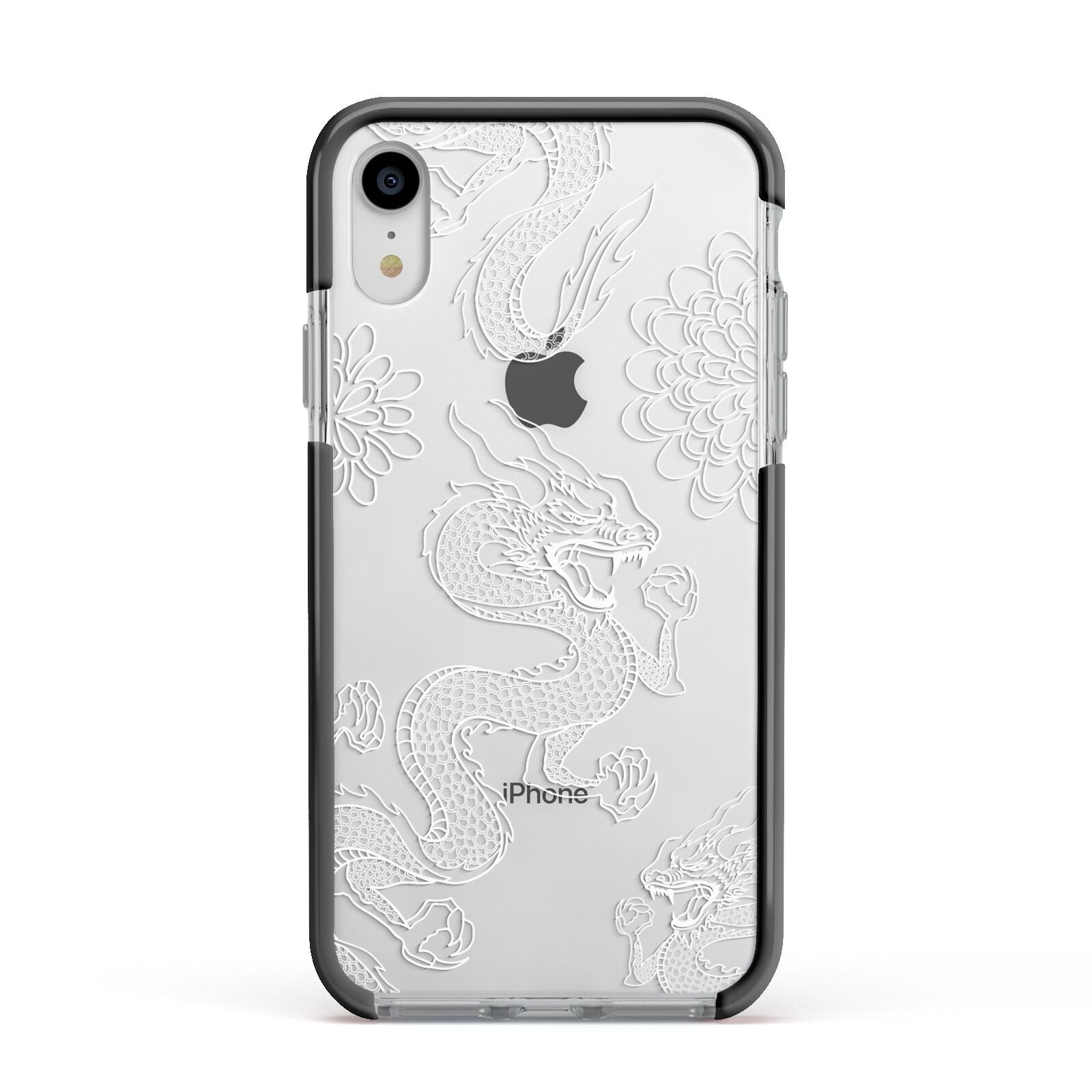 Dragons Apple iPhone XR Impact Case Black Edge on Silver Phone