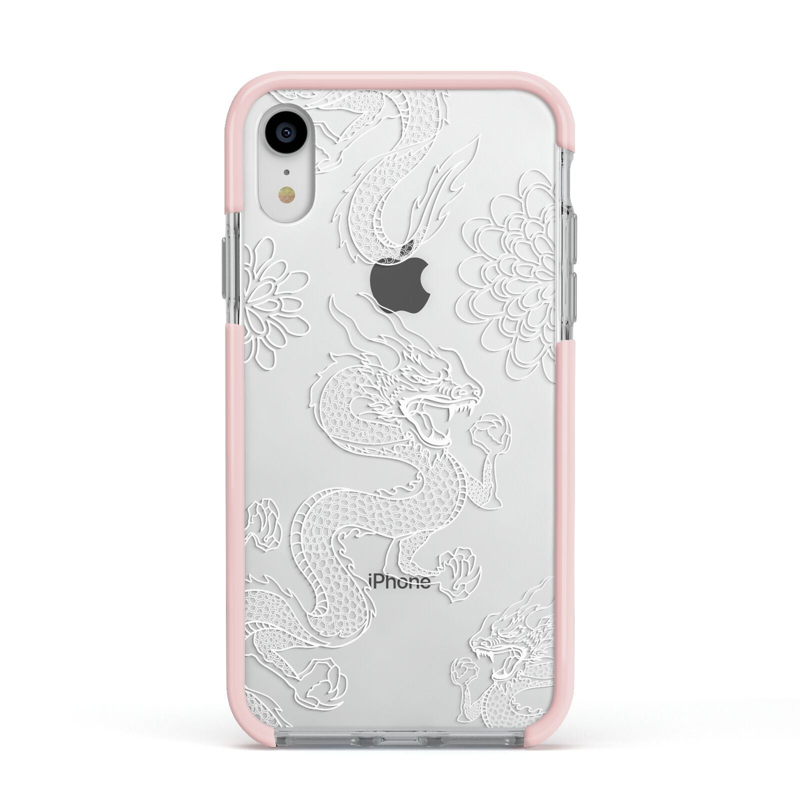 Dragons Apple iPhone XR Impact Case Pink Edge on Silver Phone